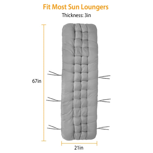 Chaise Lounger Cushion 67x22in with Secure Straps