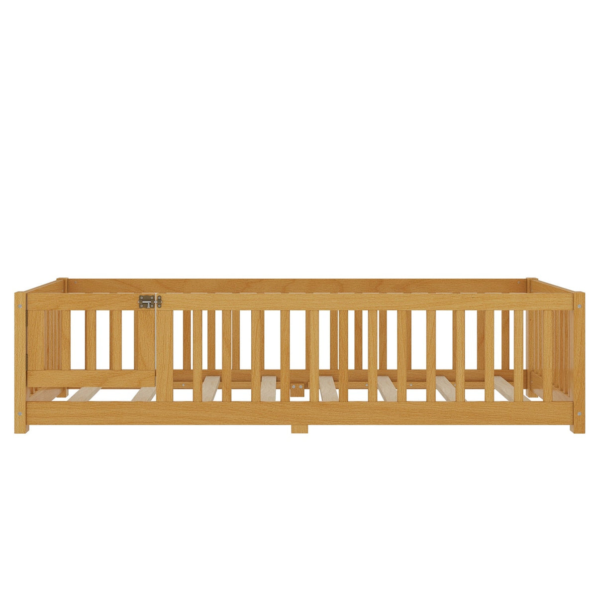 Montessori Floor Bed with Safety Guardrails - Pine Wood