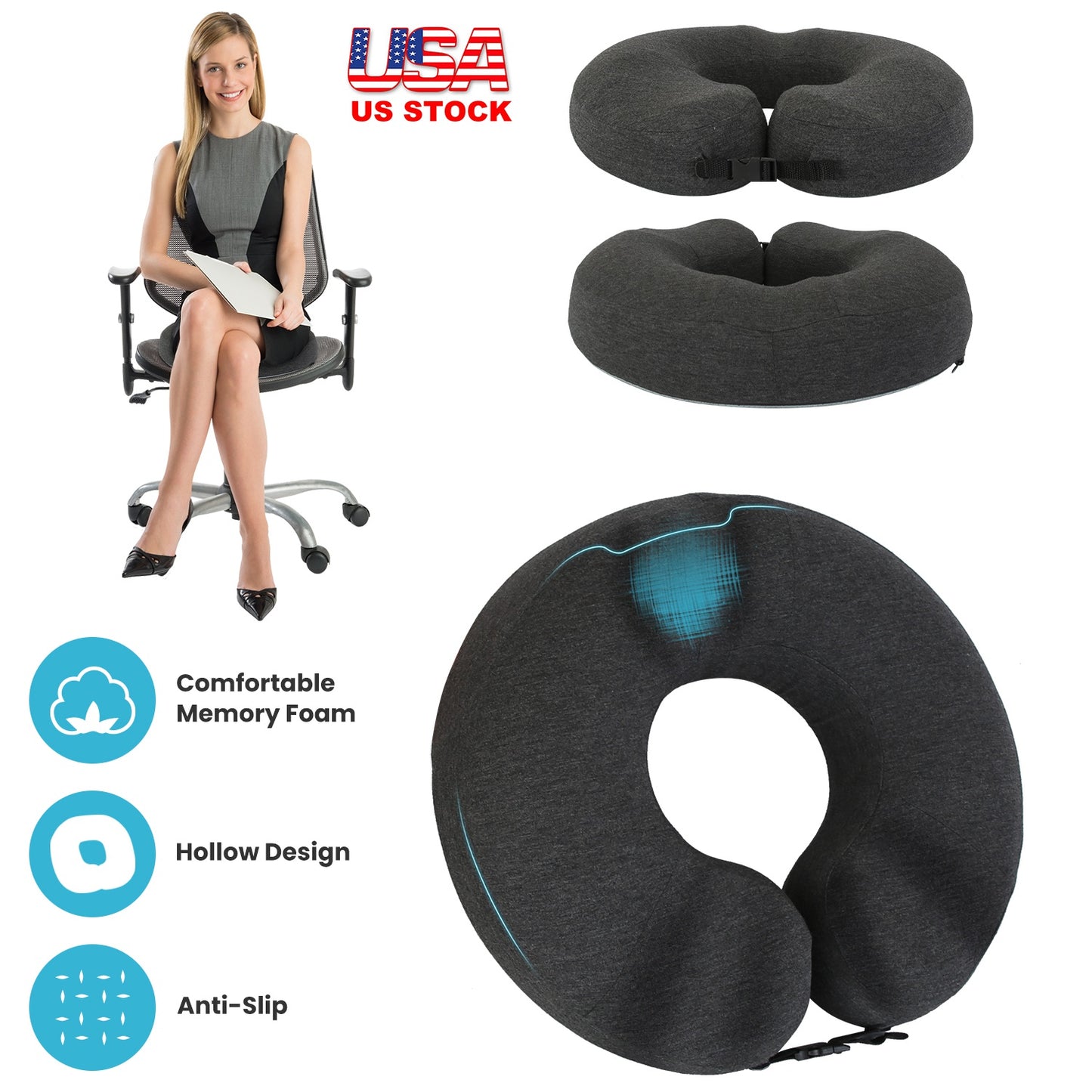 Donut Pillow Seat Cushion Memory Foam Donut Chair Cushions Ergonomic Seat Cushion Pad for Coccyx Prostate Sciatica Pelvic Floor Pressure Sores Office