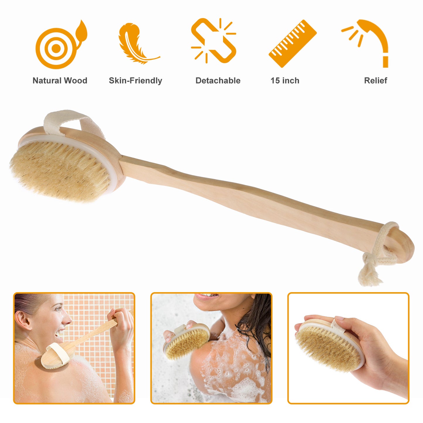 15" Bath Brush Shower Body Back Scrubber