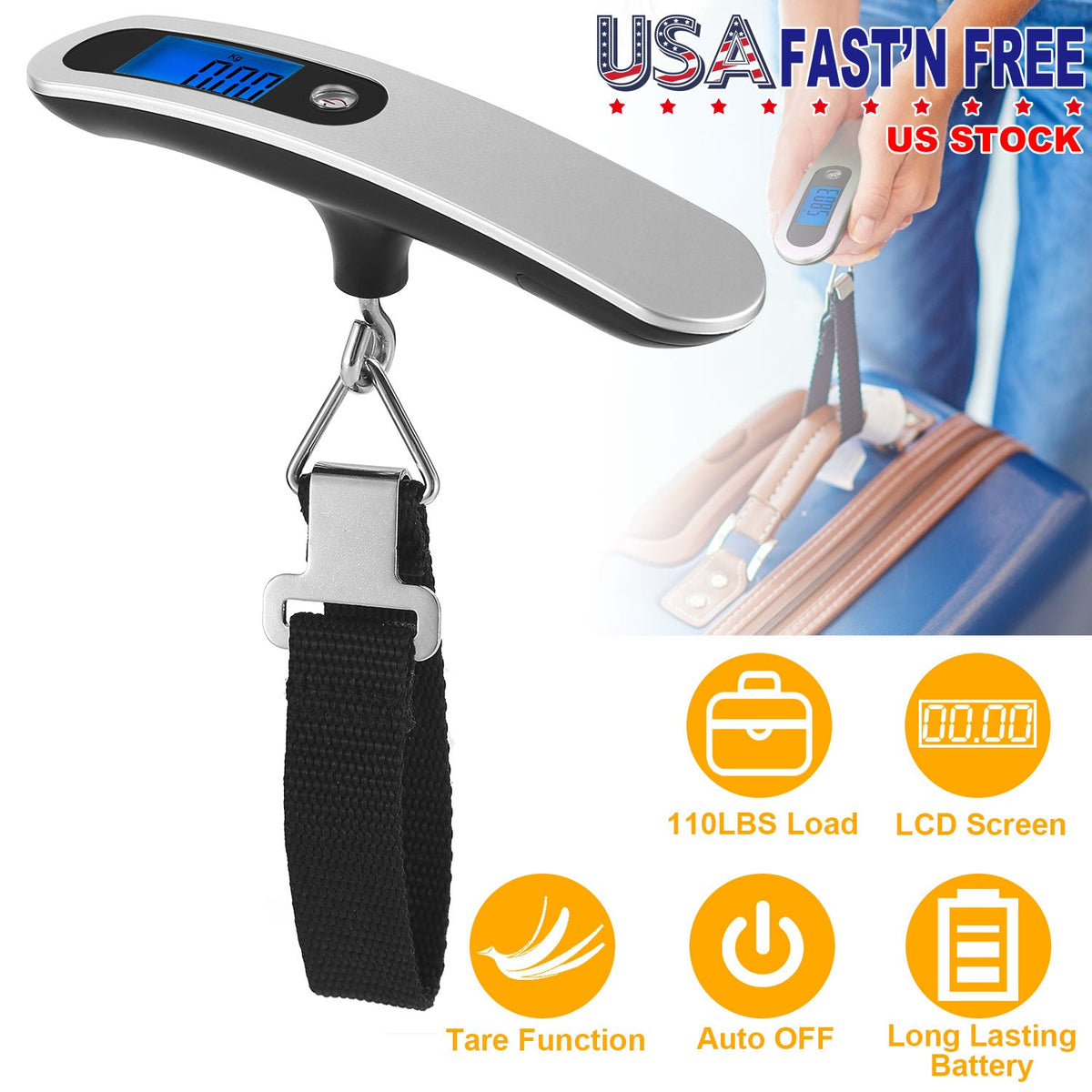 Portable Digital Luggage Scale 50kg/10g LCD Hanging Luggage Scale Electronic Digital Weight Scale for Travel Household