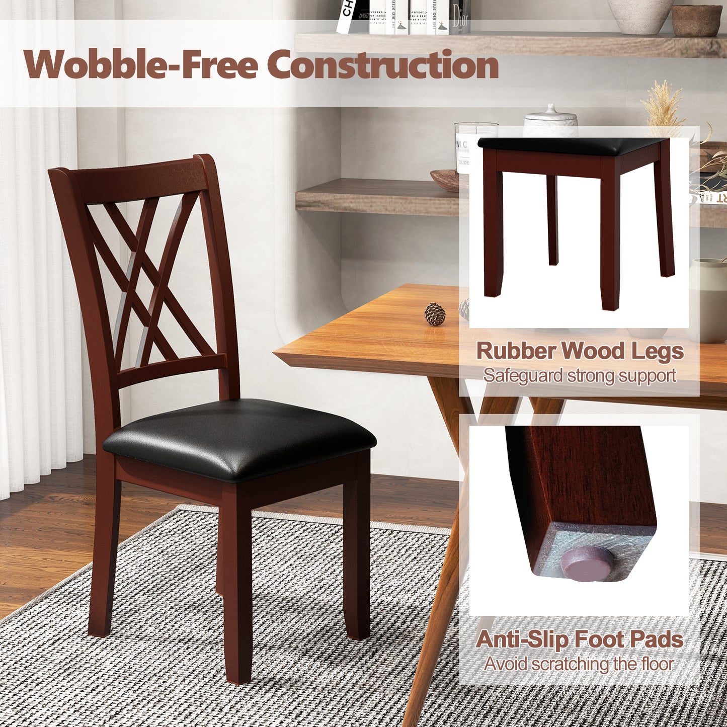 Dining Chairs with Padded Seat and Backrest, Set of 2