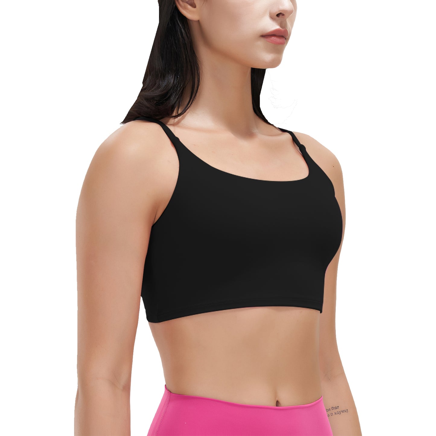 Women Strap Sport Bras Padded Strappy Crop Square Neck Low Impact Bras Sexy Fitness Tank Tops with Removable Pads Flat Straps for Gym Yoga Workout Run