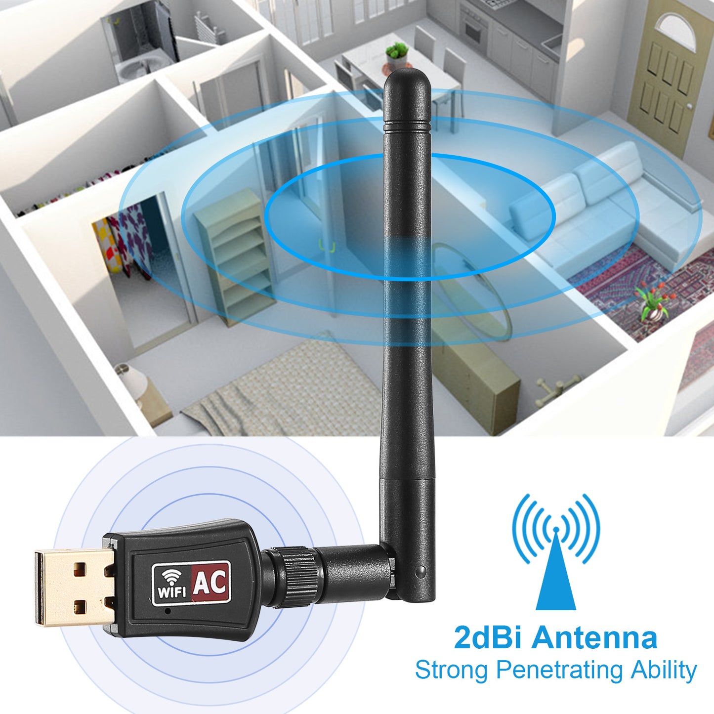 USB WiFi Adapter AC600 Dual Band with Rotating Antenna