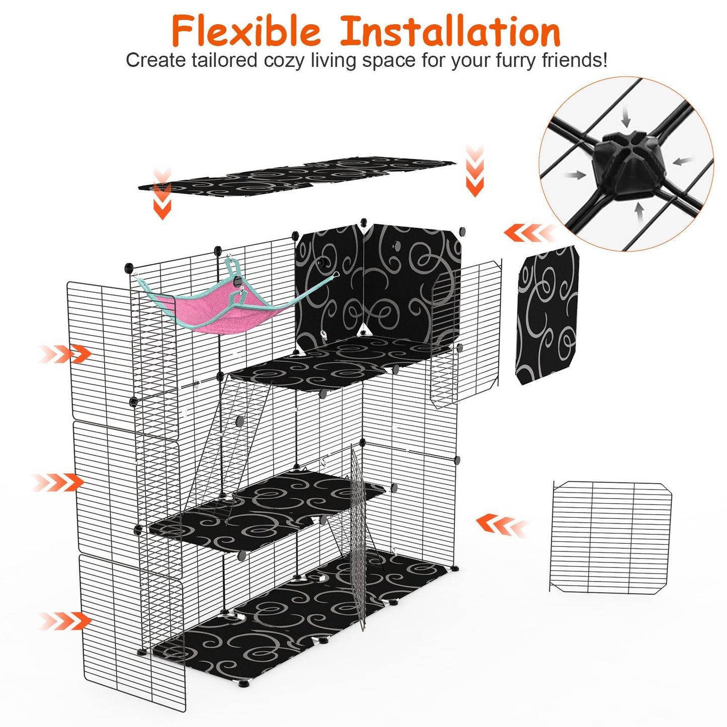 3-Tier Cat Cage Enclosure with Hammock and Ladder