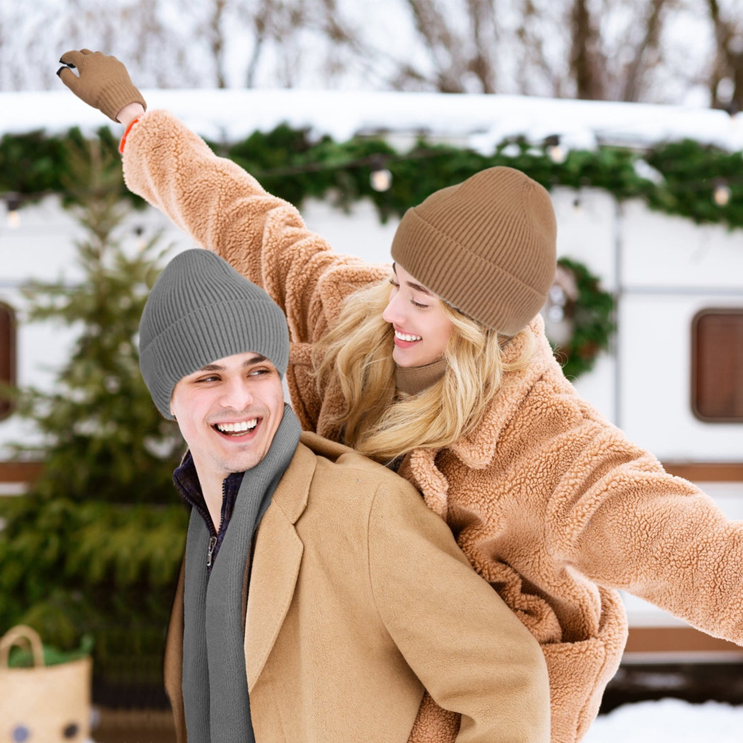 3Pcs Winter Warm Beanie and Touch Screen Gloves