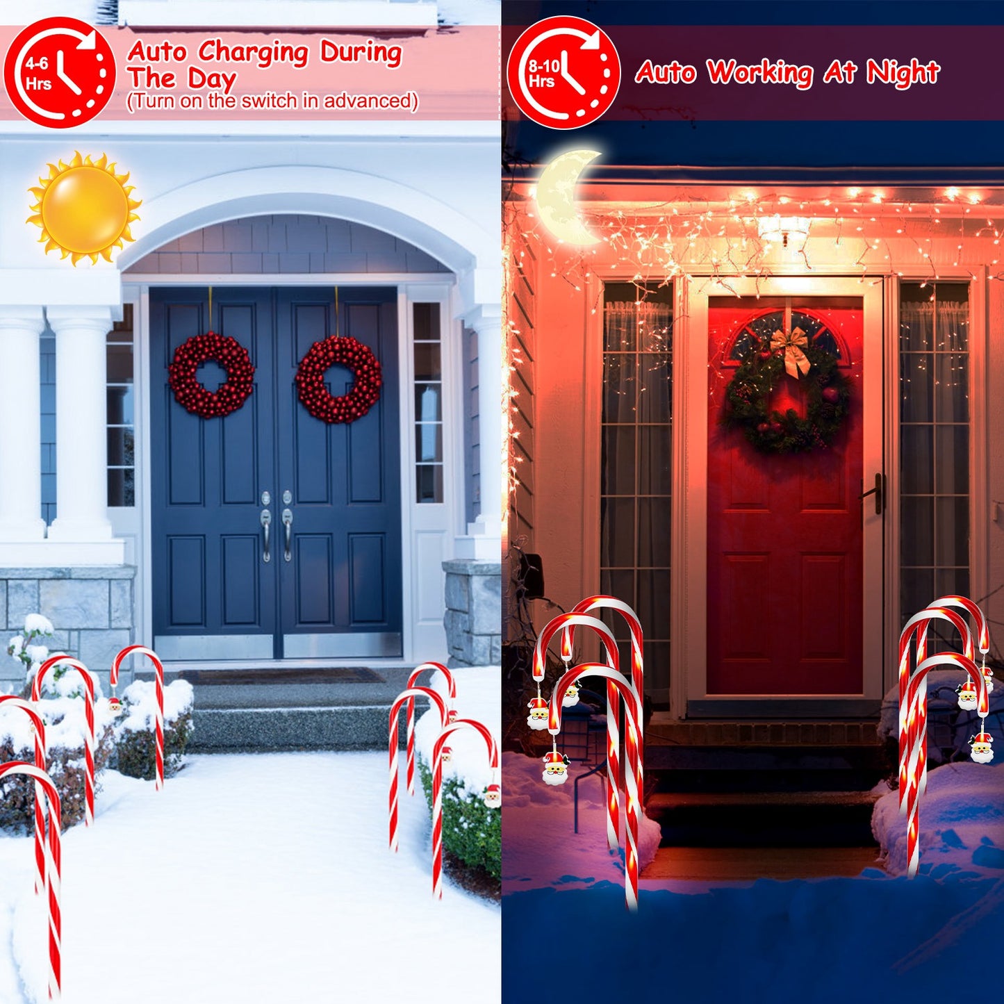 Solar Candy Cane Christmas Lights - 12 Canes, 72 LEDs, 8 Modes