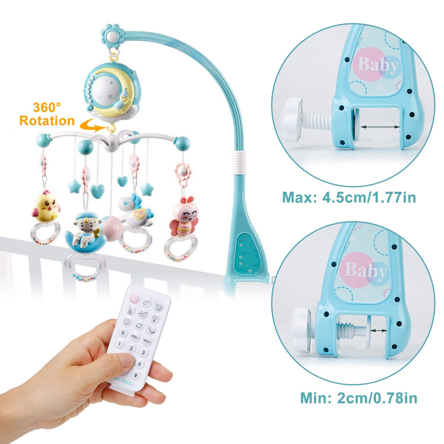 Musical Crib Mobile with Star Projector & Remote Control