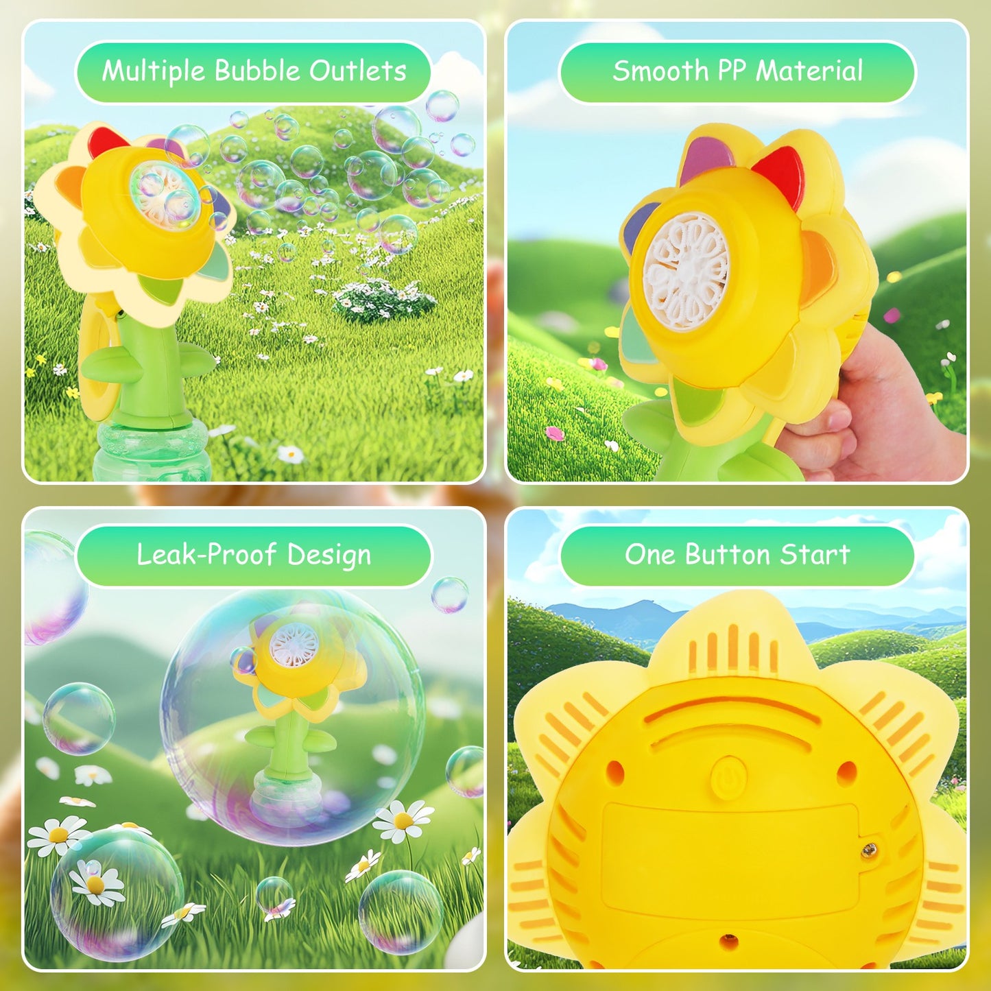 Rechargeable Sunflower Bubble Machine with LED Lights (2-Pack)