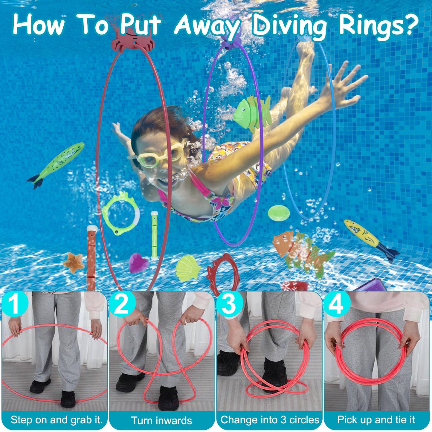 Swimming Pool Diving Toys Set - 24 Pieces with Storage Bag