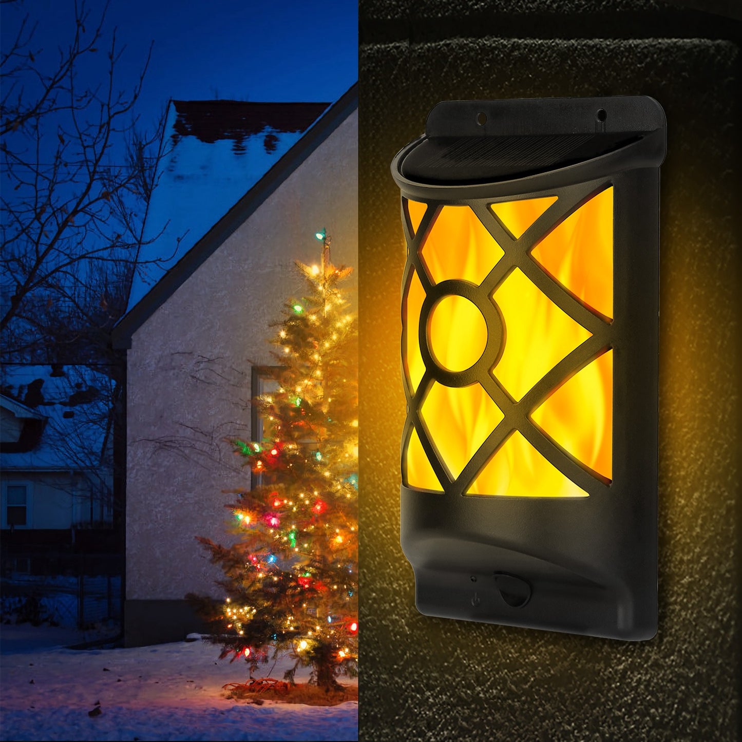 Solar Flame Wall Light with 96 LEDs - Waterproof Outdoor