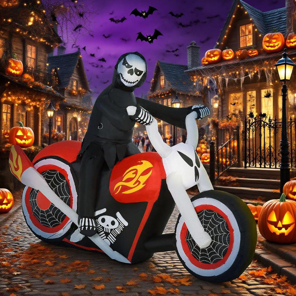 Halloween Inflatable Grim Reaper on Motorcycle with LED Lights