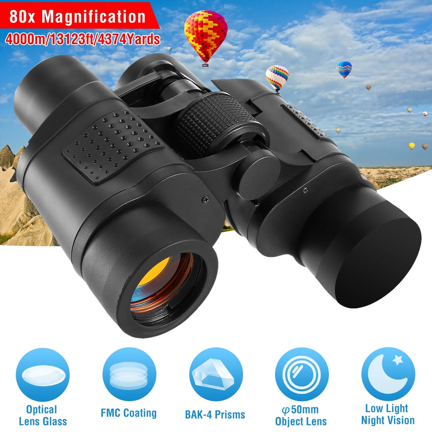 80x50 HD Binoculars with FMC Lens and Low Light Vision