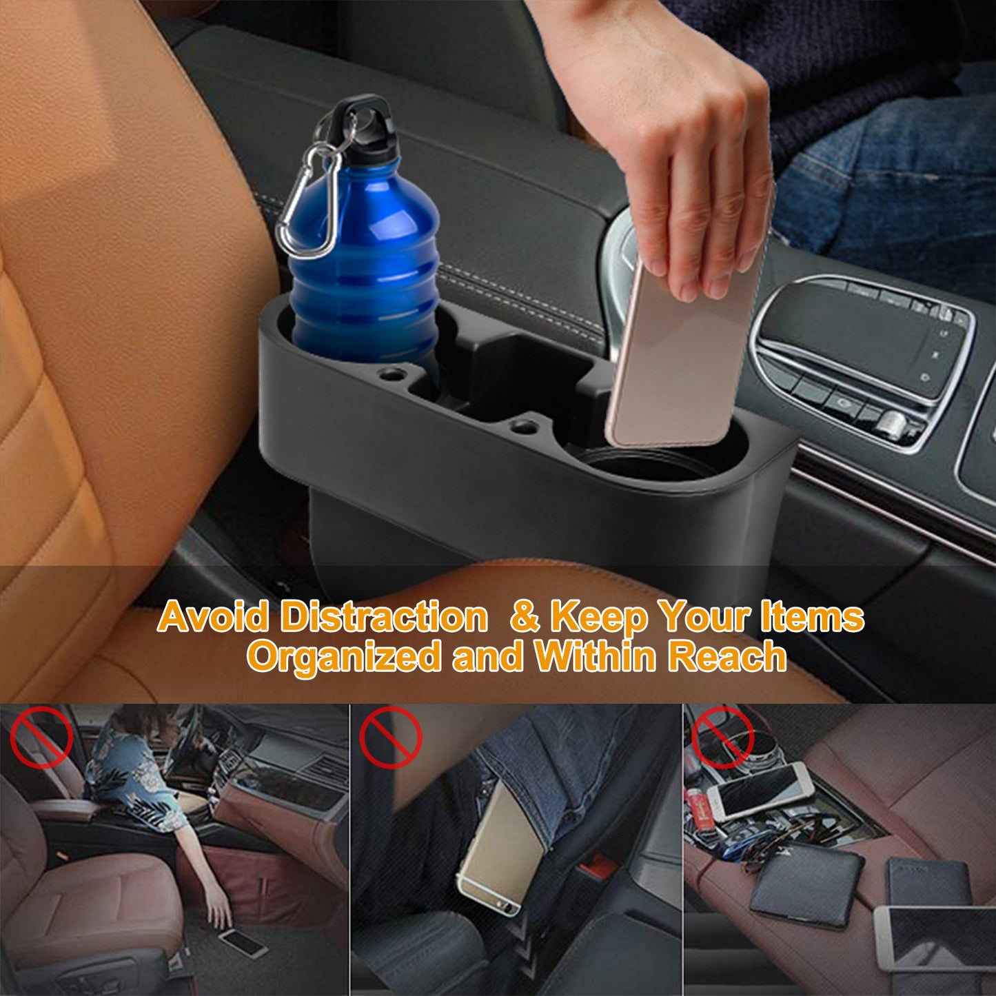 Car Seat Gap Cup Holder Organizer with Dual Holders