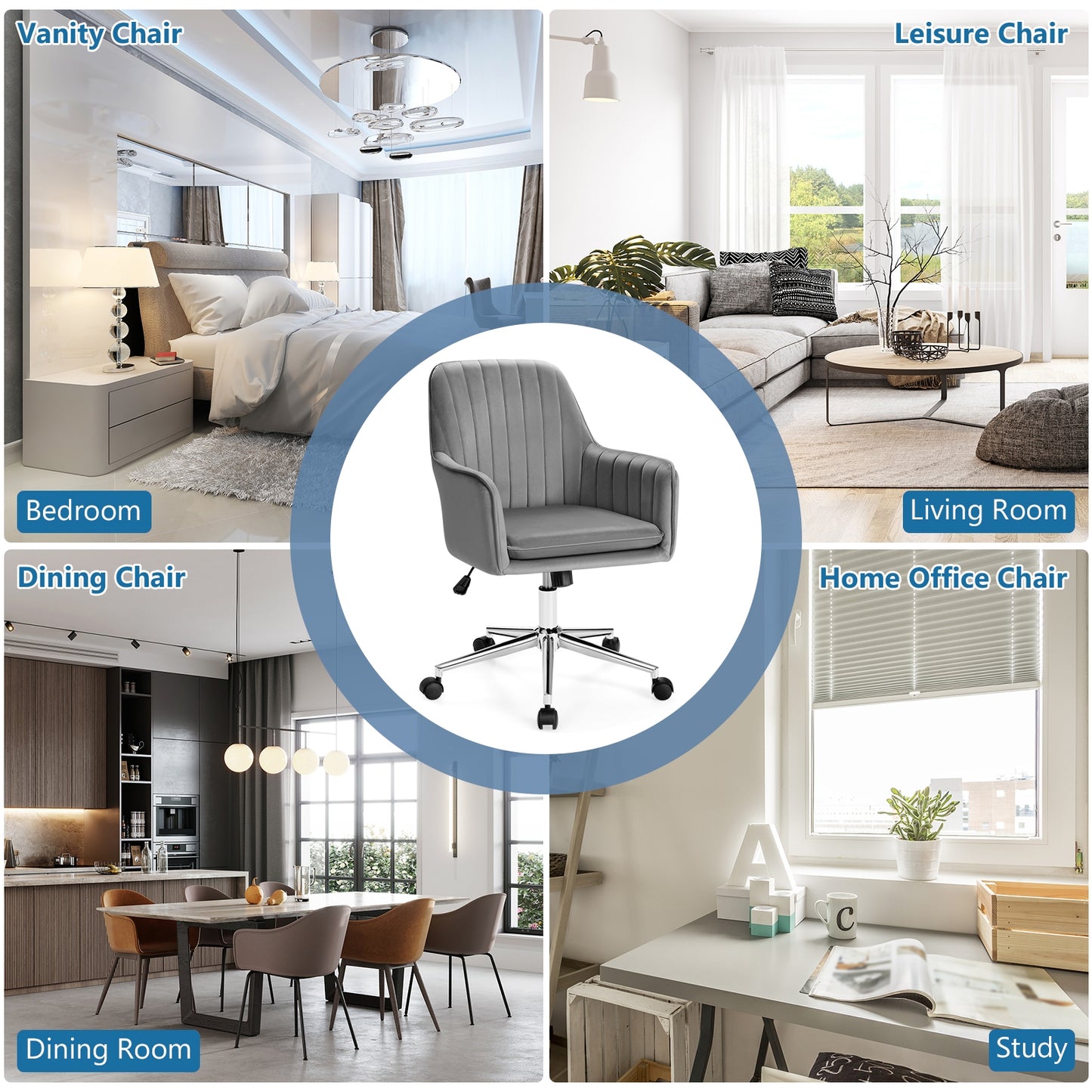 Velvet Swivel Office Chair with Adjustable Height