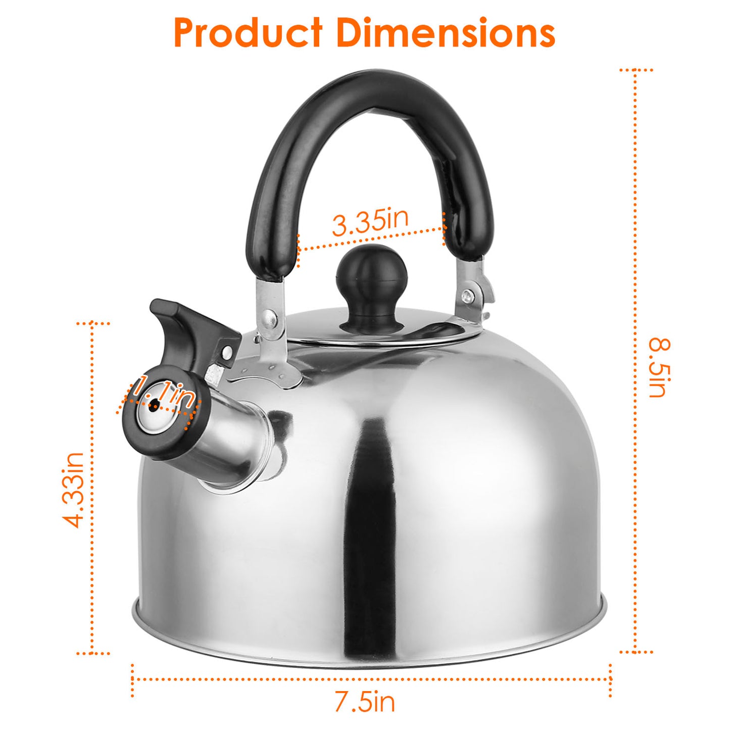 Whistling Tea Kettle 2.1 Quart Stainless Steel Stovetop