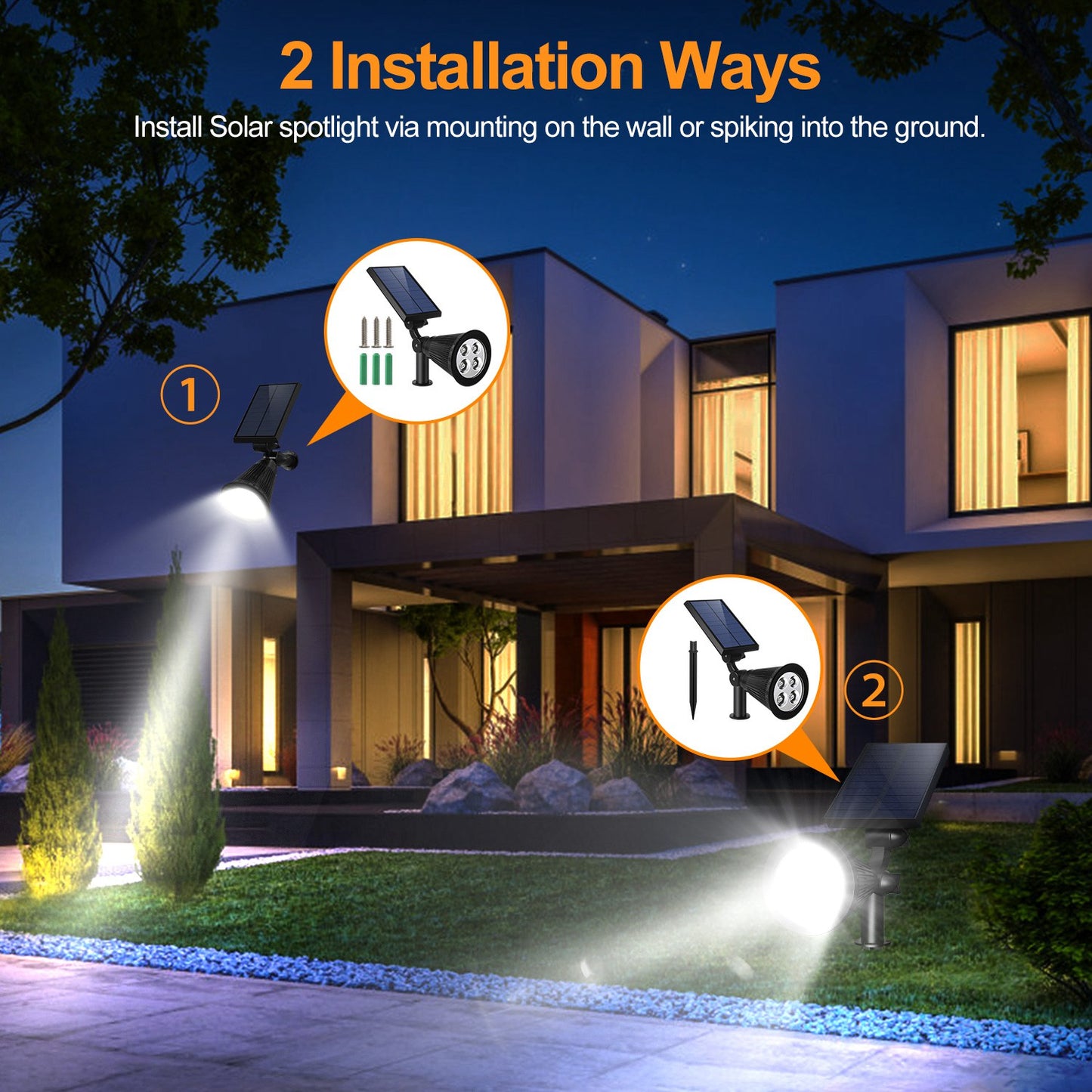 Solar Spotlight Outdoor 2-Pack with Dusk to Dawn Sensor