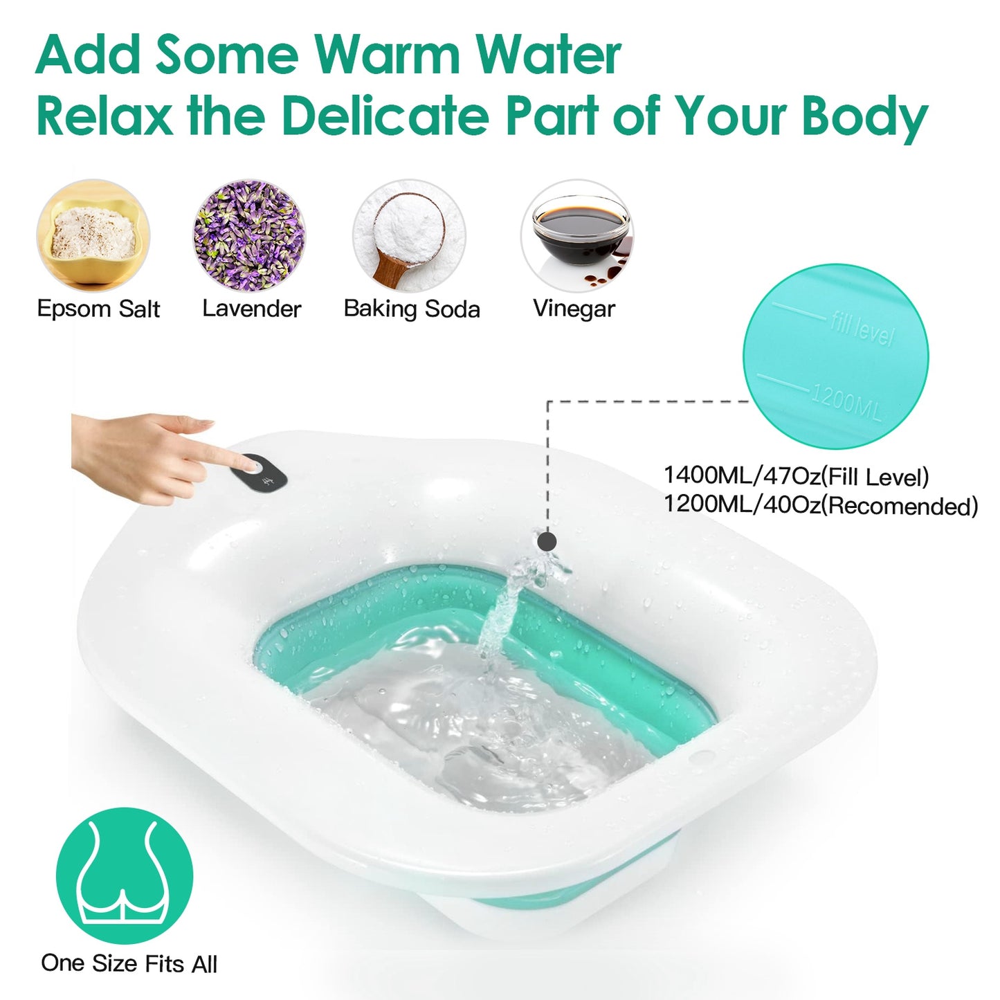 Foldable Sitz Bath Basin with Electric Spray - 1400mL