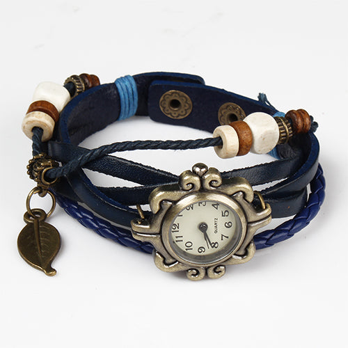 Leather Tree Leaf Women's Watches-blue