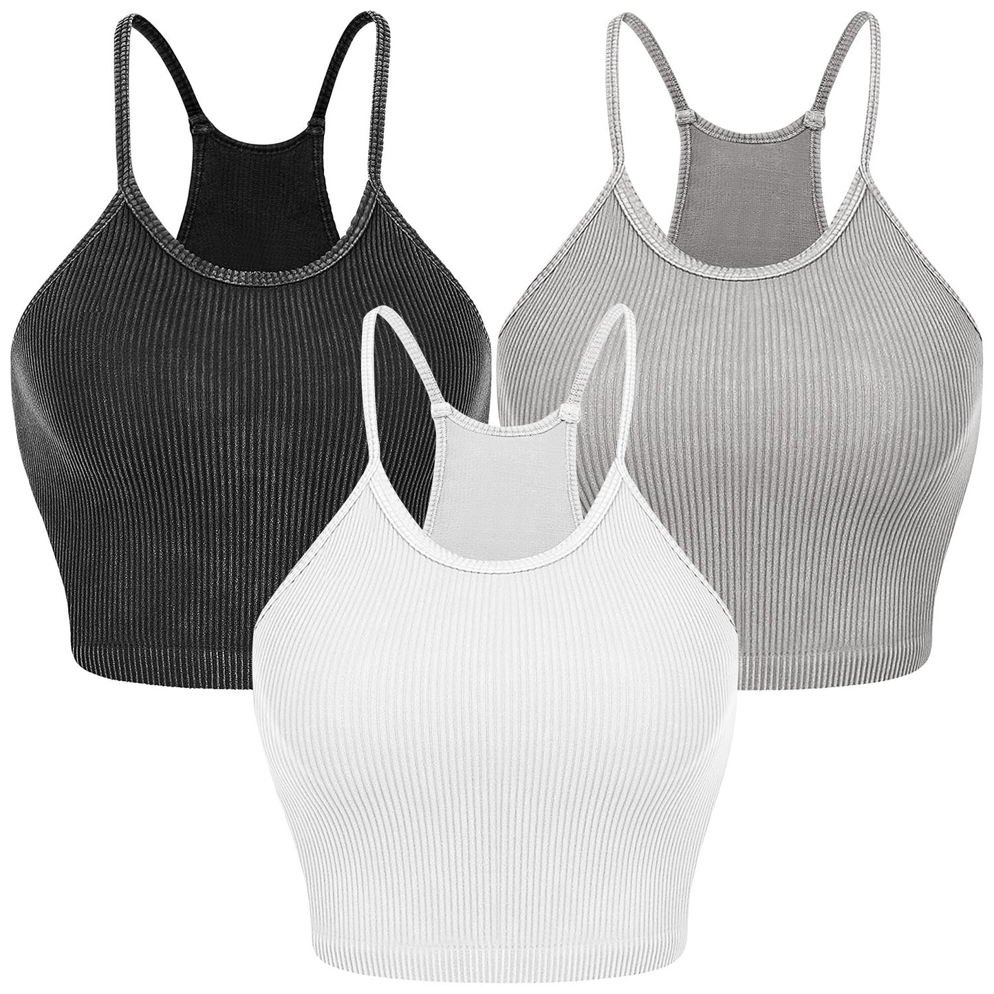 3-Pack Ribbed Knit Crop Basic Sleeveless Tank Top