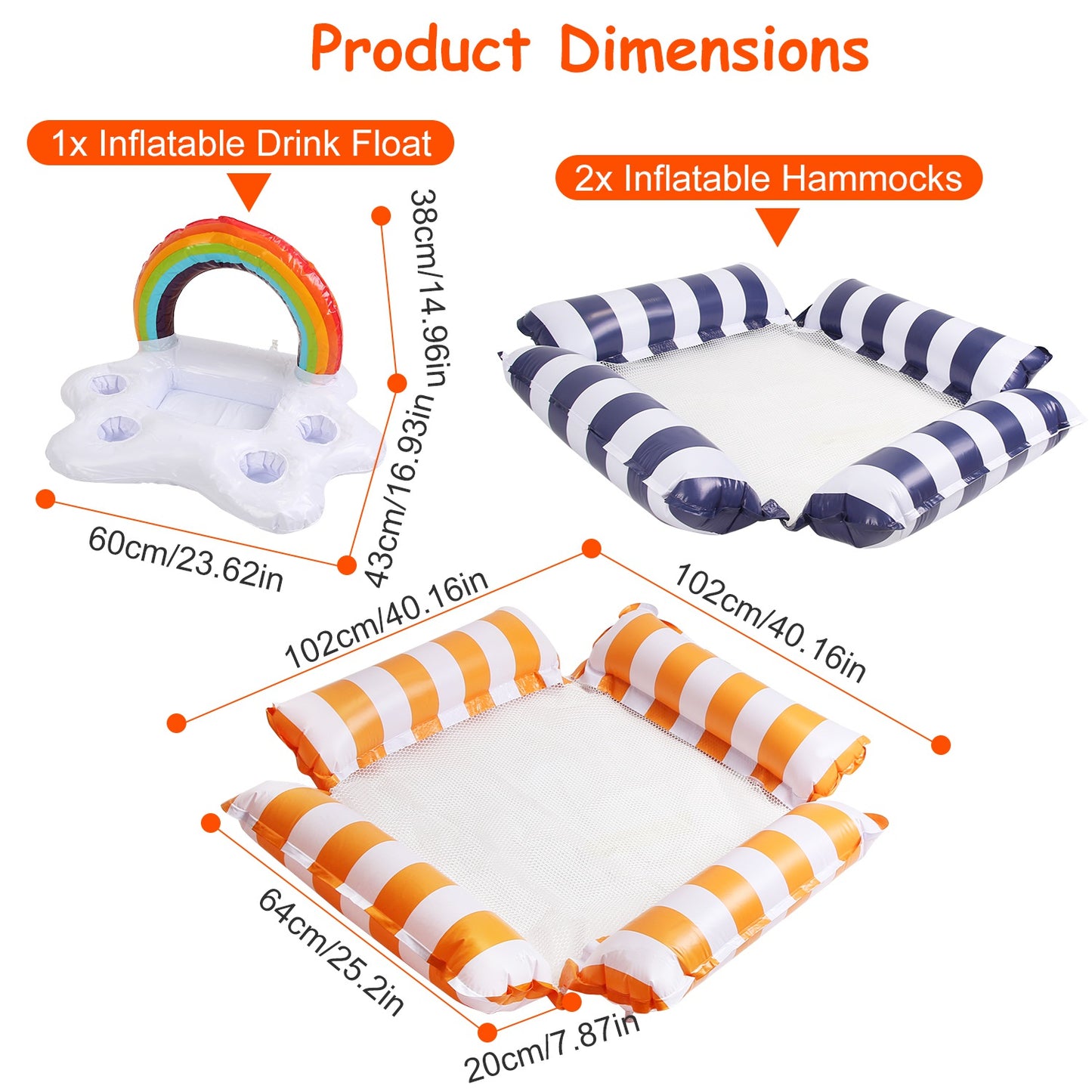 Inflatable Pool Float Set - 2 Hammocks & Drink Holder