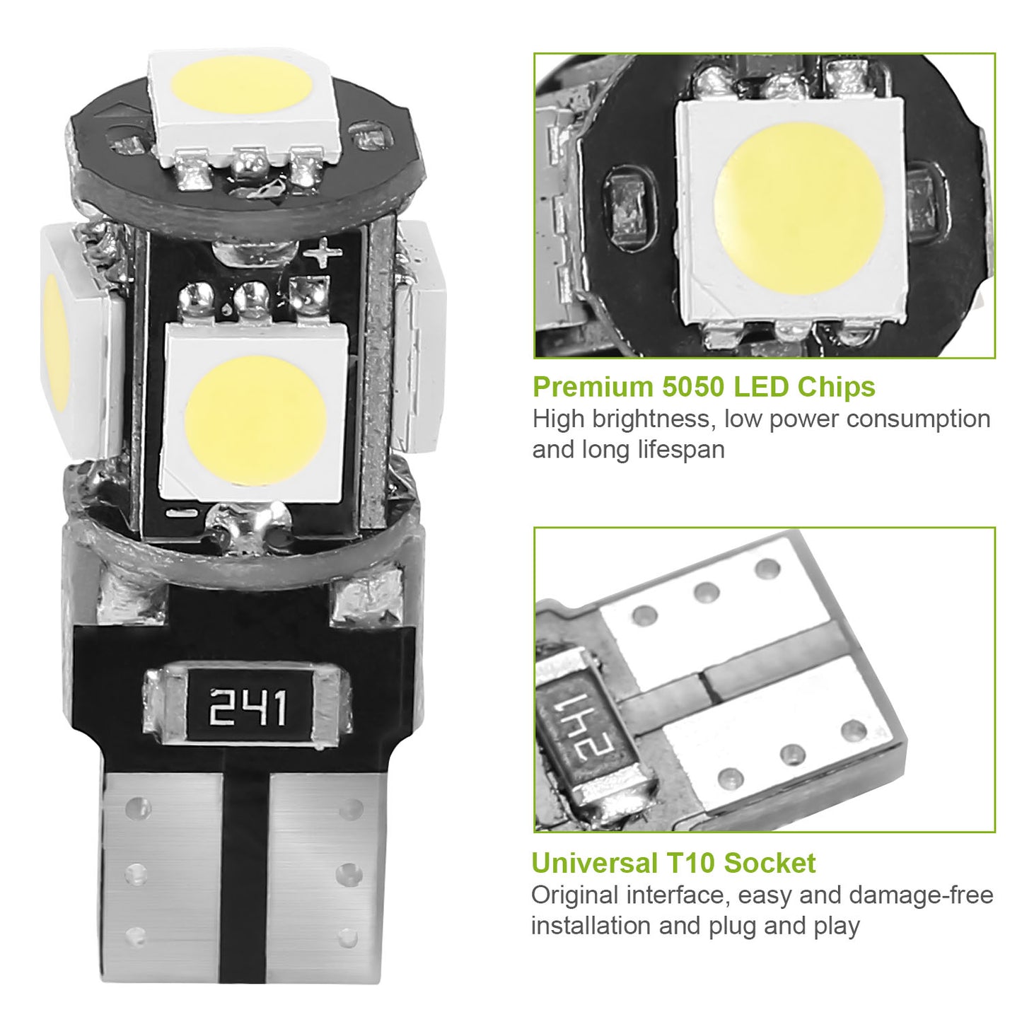 T10 LED Light Bulbs 20-Pack 6000K White Car Interior Lights