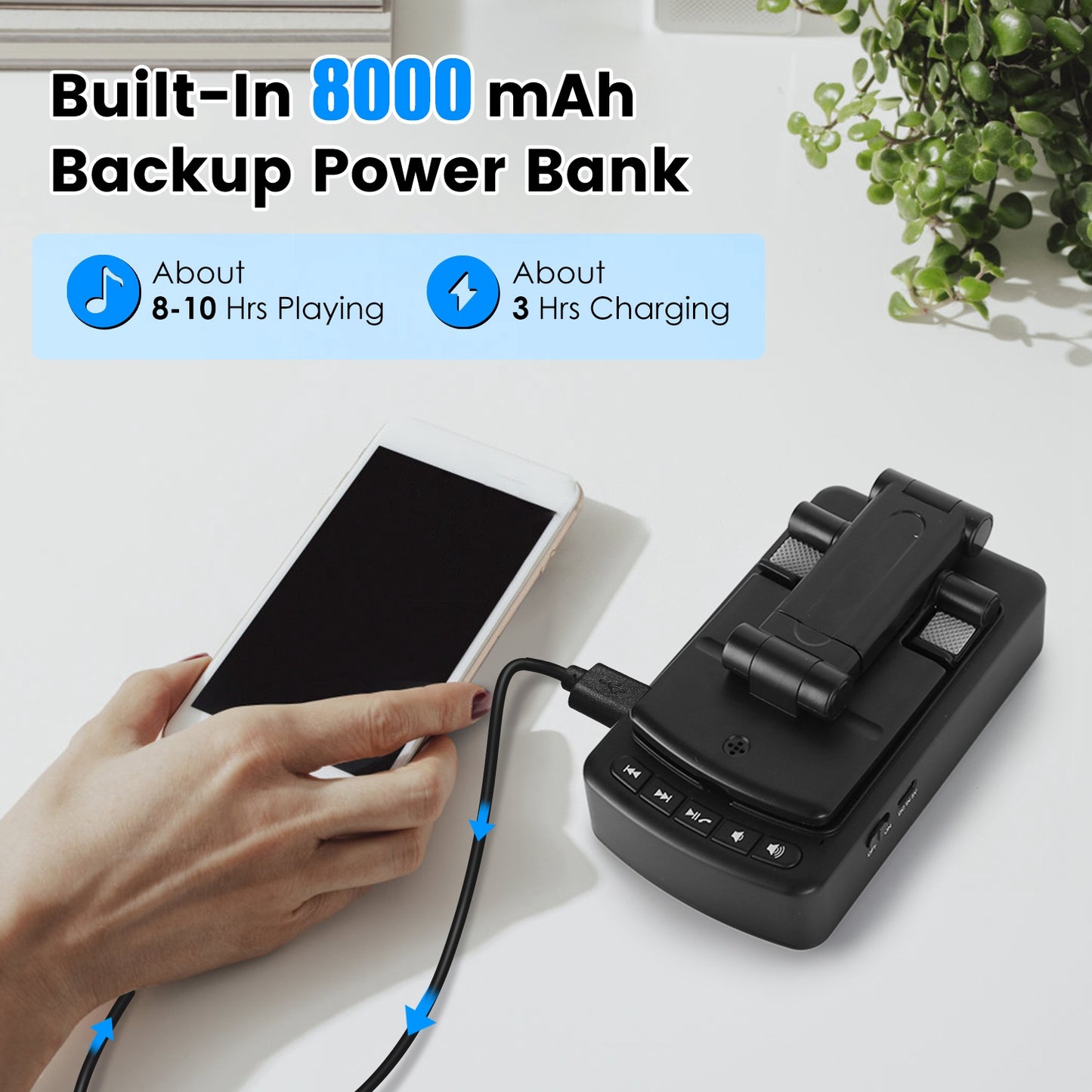 3-in-1 Phone Stand with Wireless Speaker & Power Bank