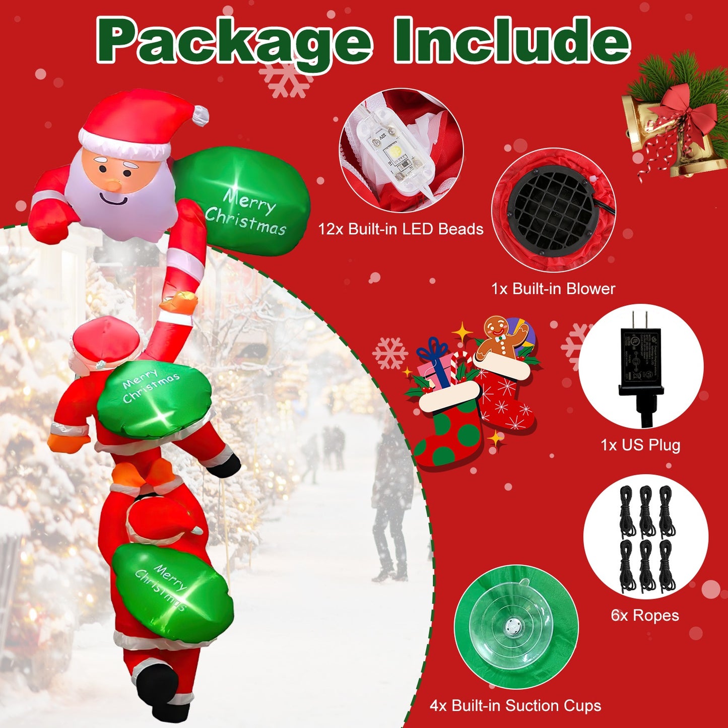 8FT Inflatable Climbing Santa Claus with LED Lights