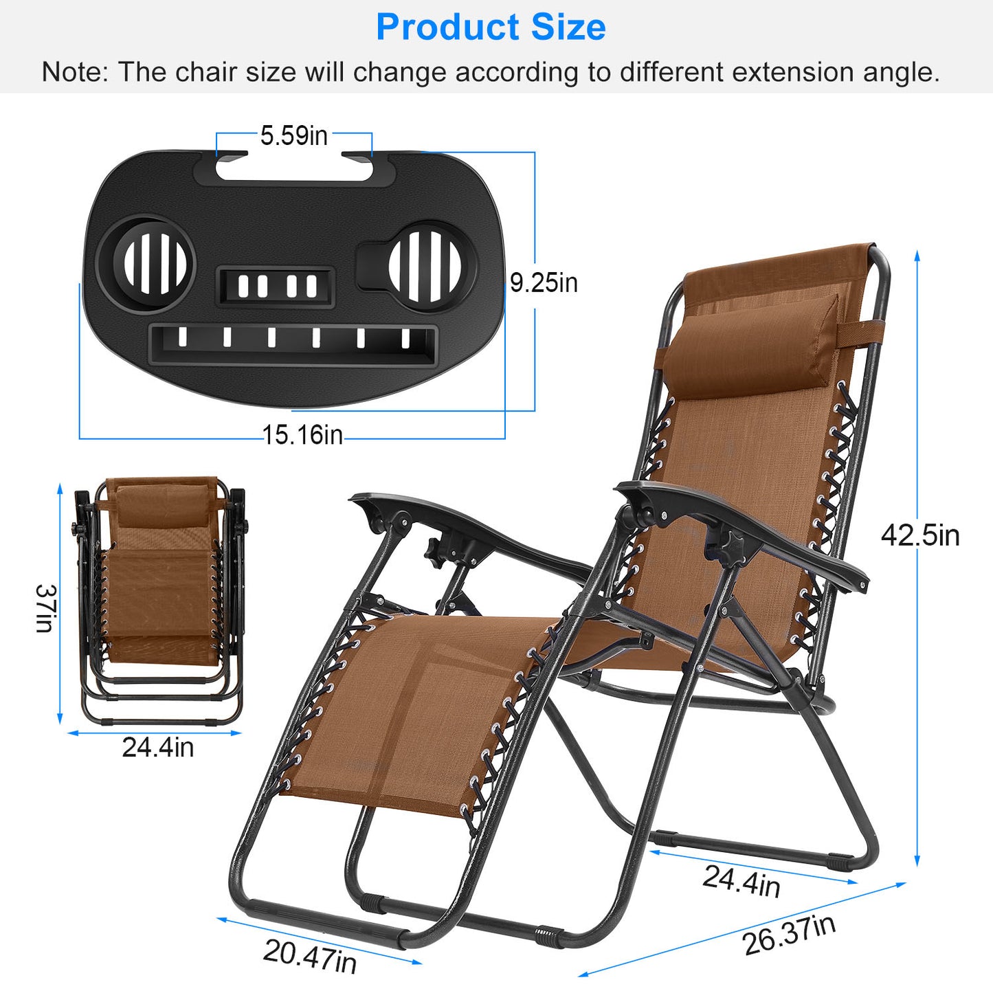 Zero Gravity Lounge Chair Set with Side Trays (2-Pack)
