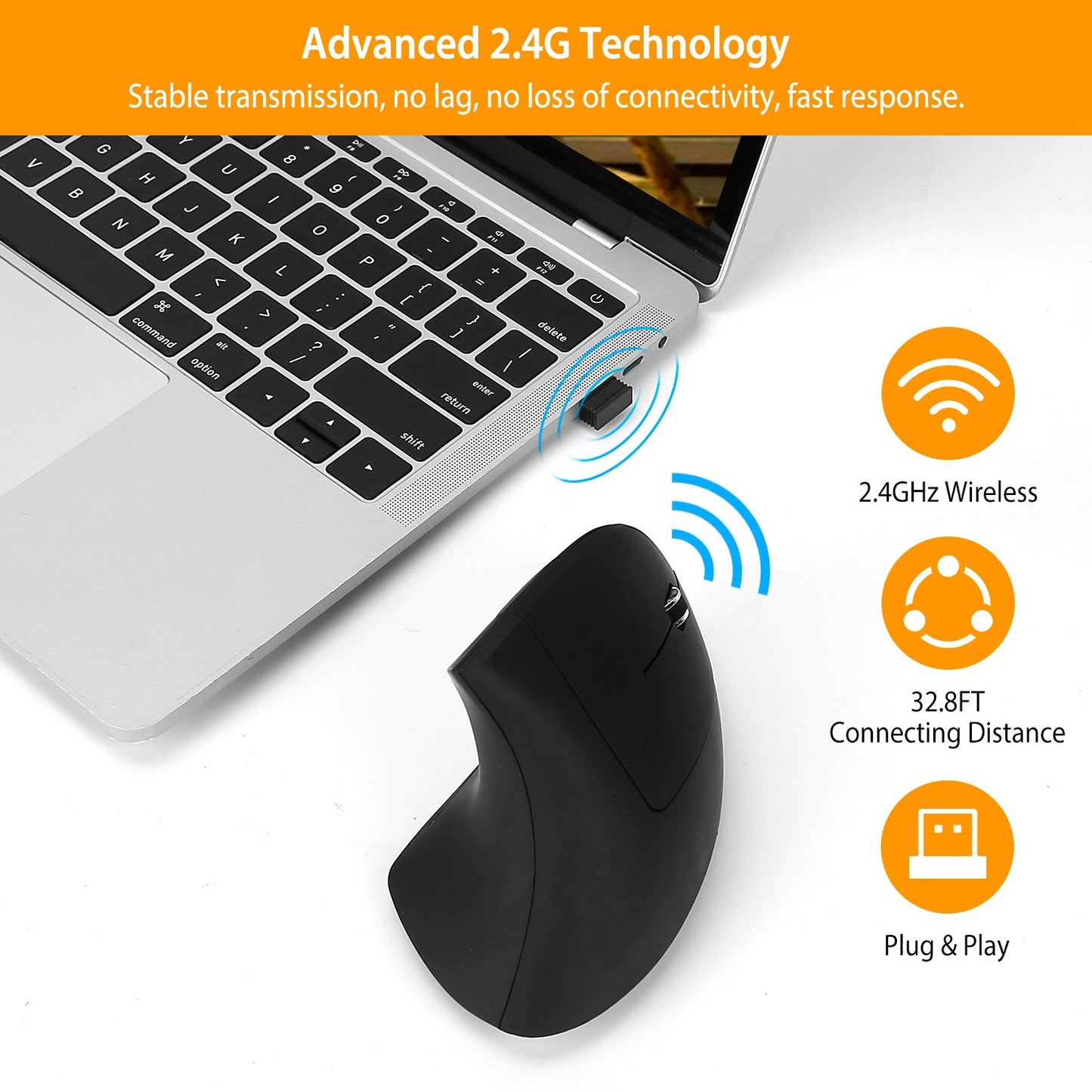 Wireless Vertical Mouse with Ergonomic Design & 6 Buttons