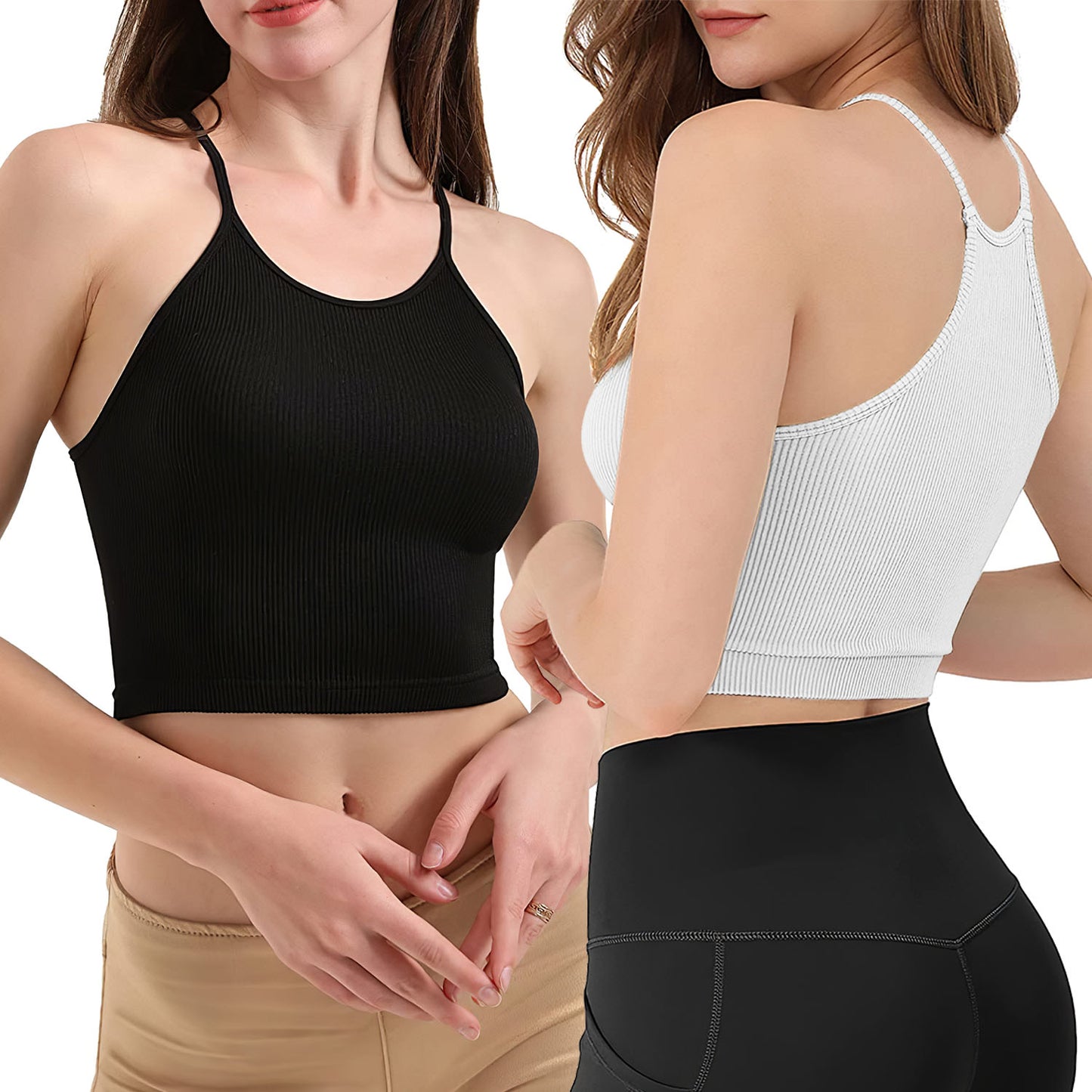 3-Pack Ribbed Knit Crop Basic Sleeveless Tank Top