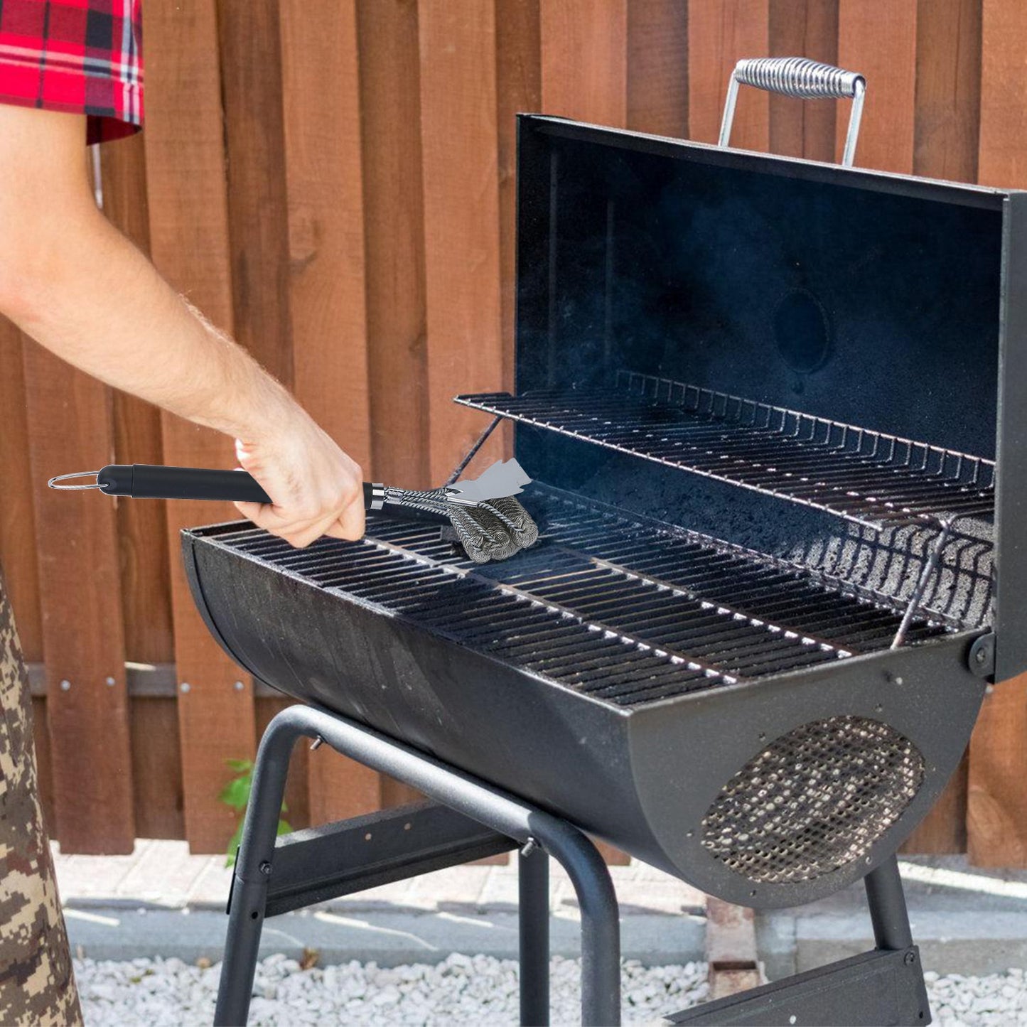 BBQ Grill Cleaning Brush with Scraper 16.5 Inch Handle