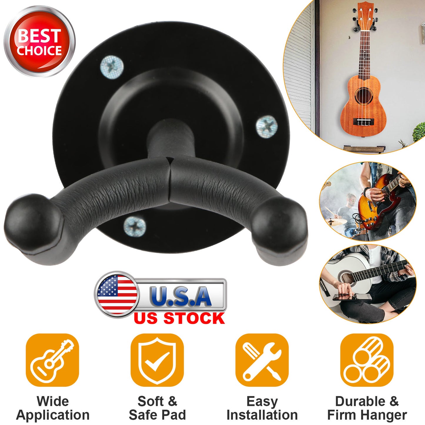 Wall Mount Guitar Hanger with Padded Steel Hook