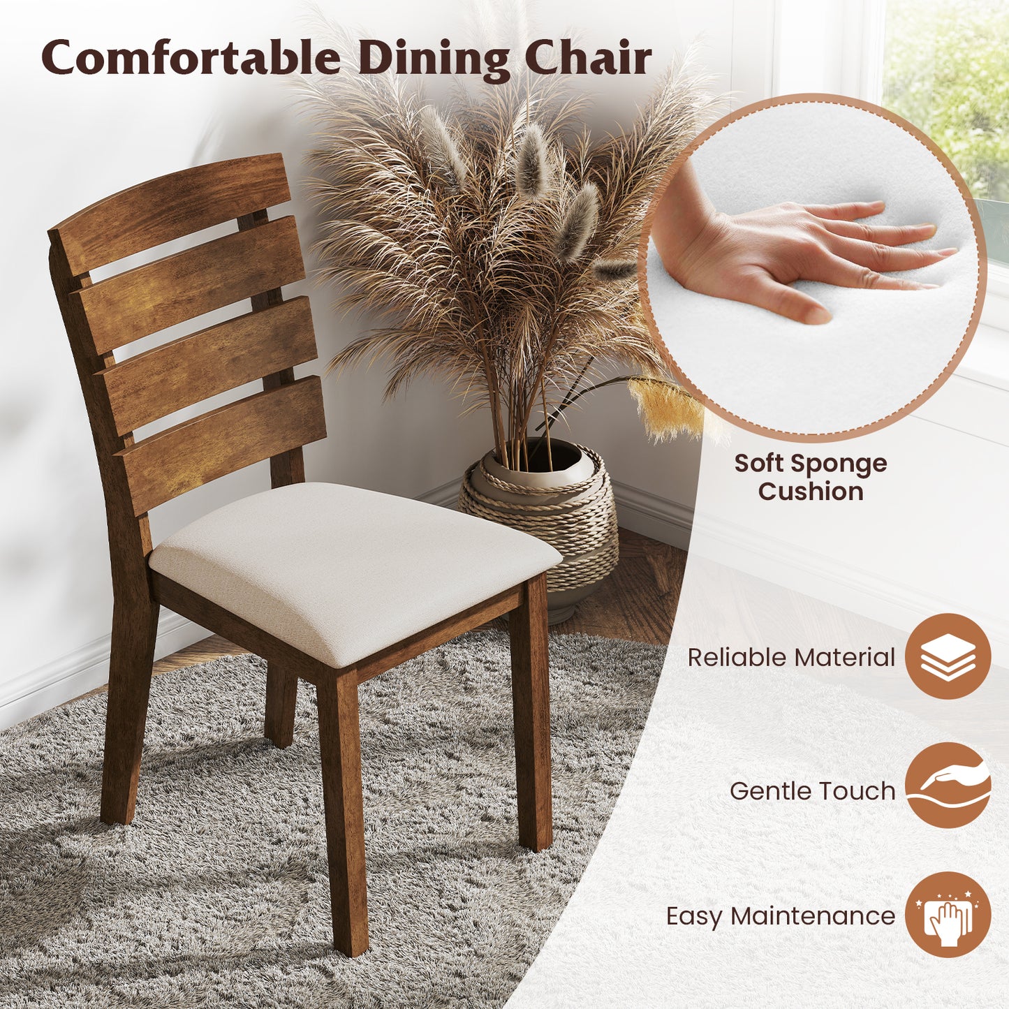 Dining Chairs Set of 2 with Slatted High Backrest