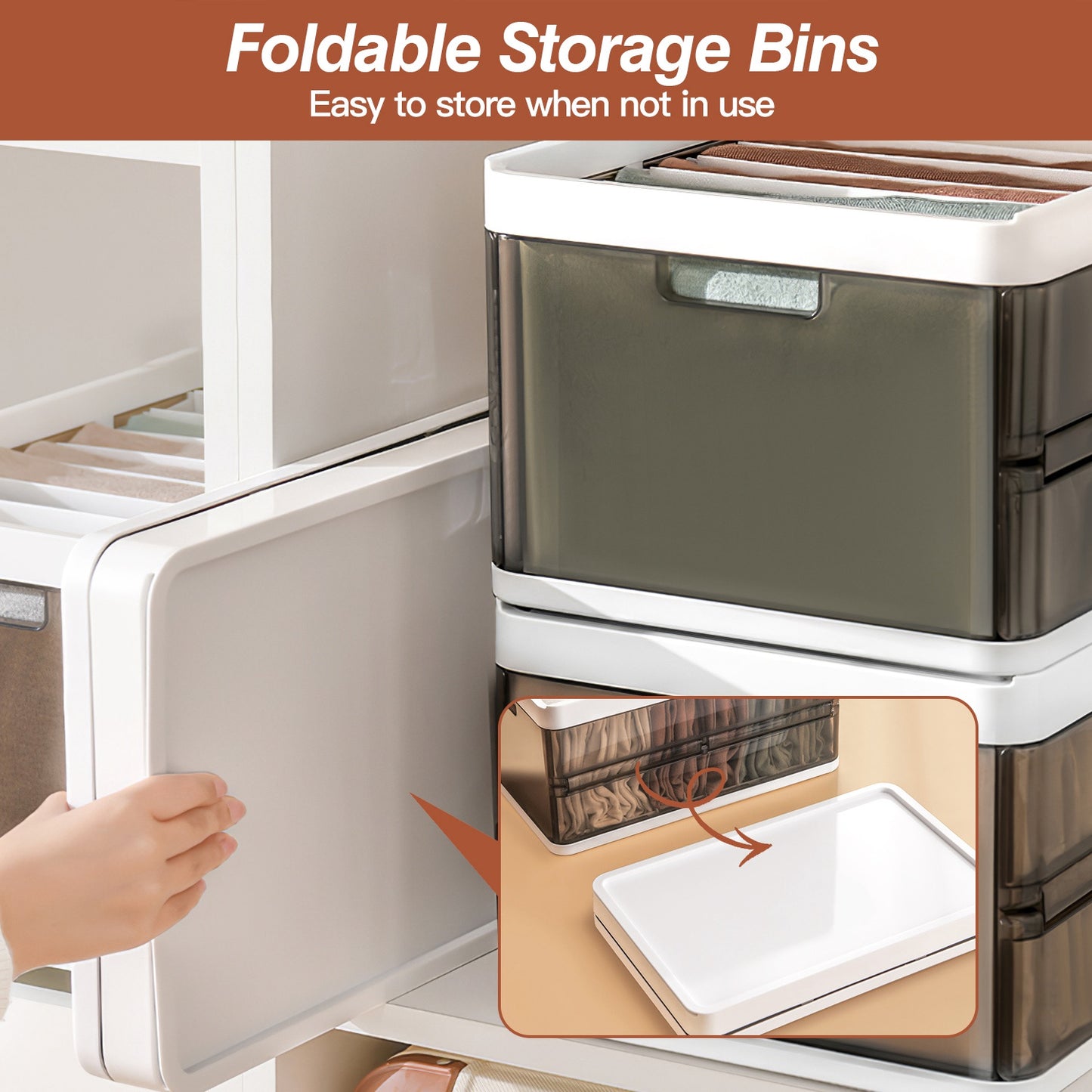 Foldable Storage Bins with Lids - 3 Pack Stackable Organizer