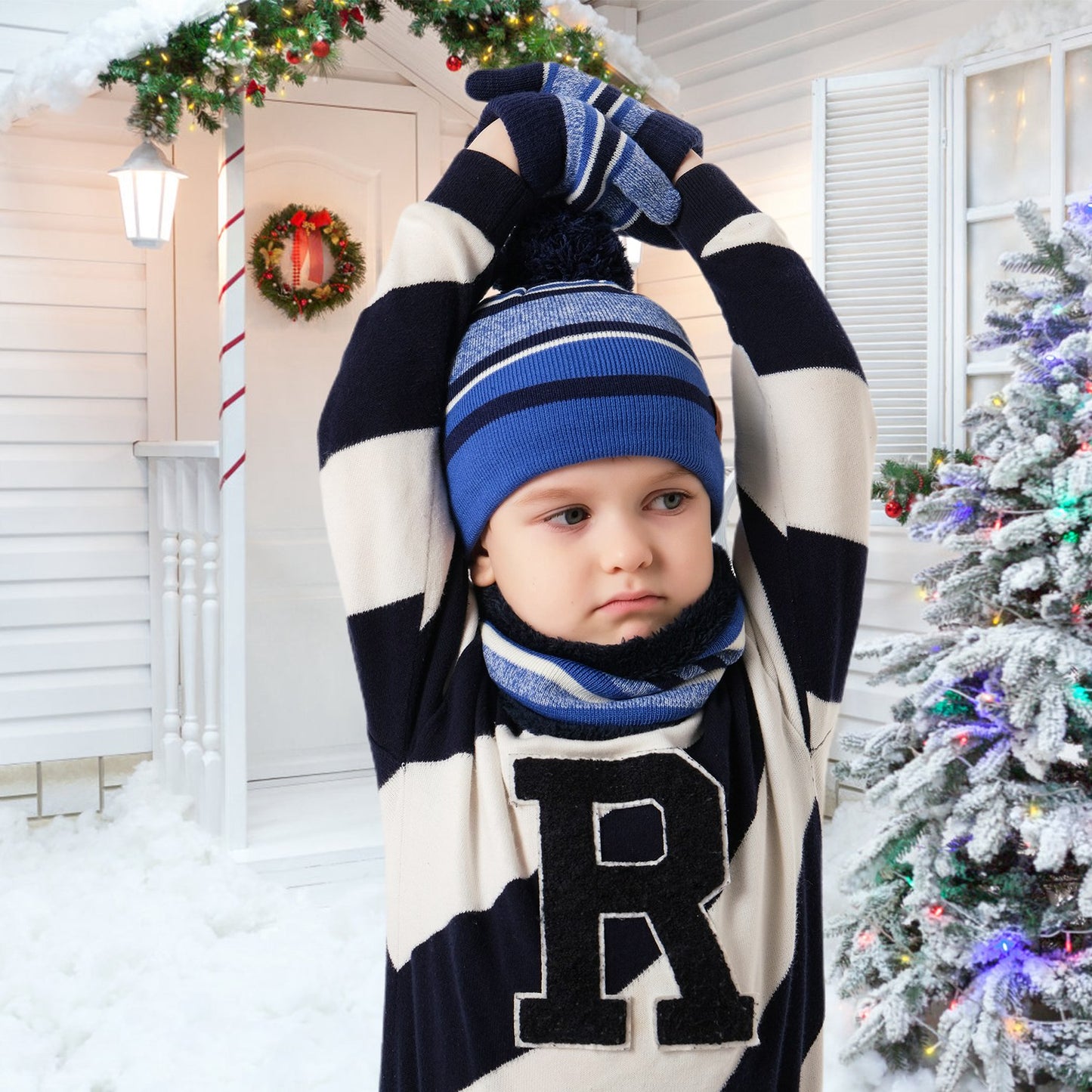 Kids Winter Warm Knitted Hat Scarf Gloves Set