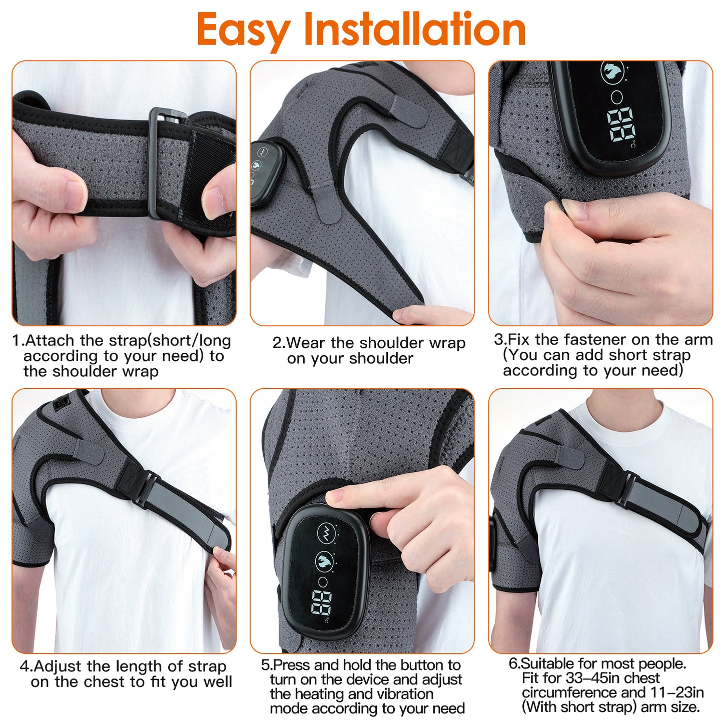 Cordless Shoulder Heating Pad Rechargeable Heated Shoulder Wrap Massager Shoulder Brace Supports with 3 Heating Levels 3 Vibration Modes for Left Righ