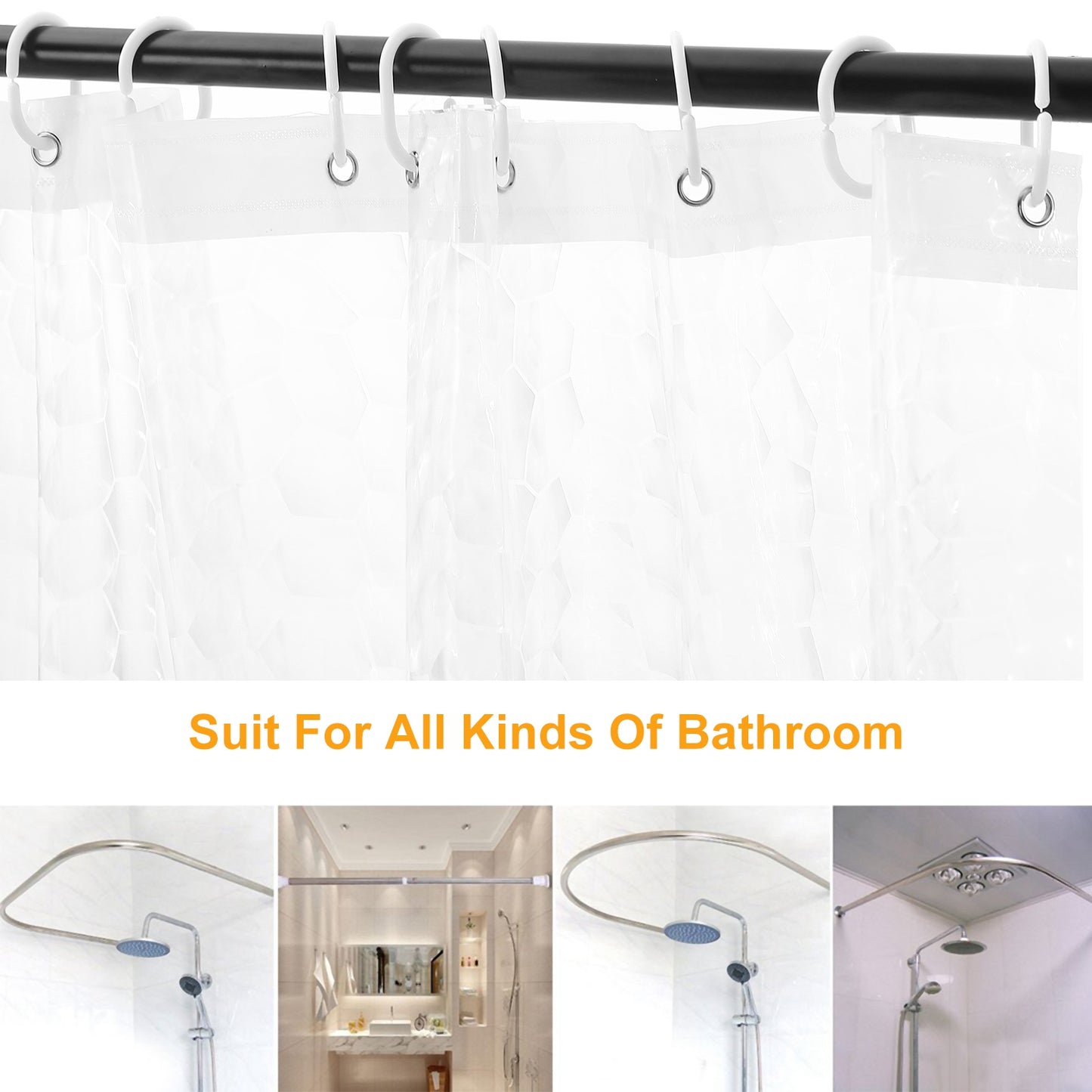 Waterproof EVA Shower Curtain 70x70 Inches with 12 Hooks