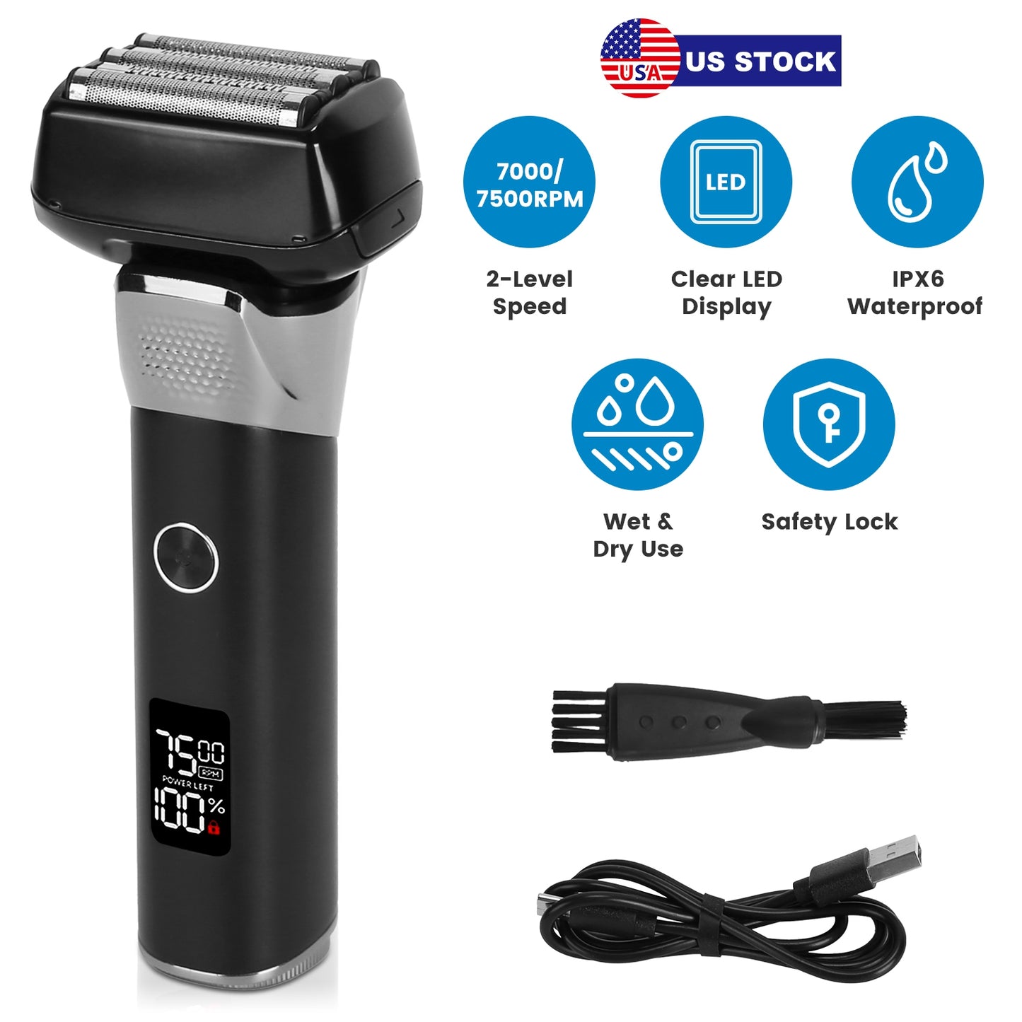 Electric Foil Face Shaver 5-Blade Electric Razor for Men Wet & Dry Jawline Beard Trimmer Precision Sideburn Shavers IPX6 Waterproof with LED Display C