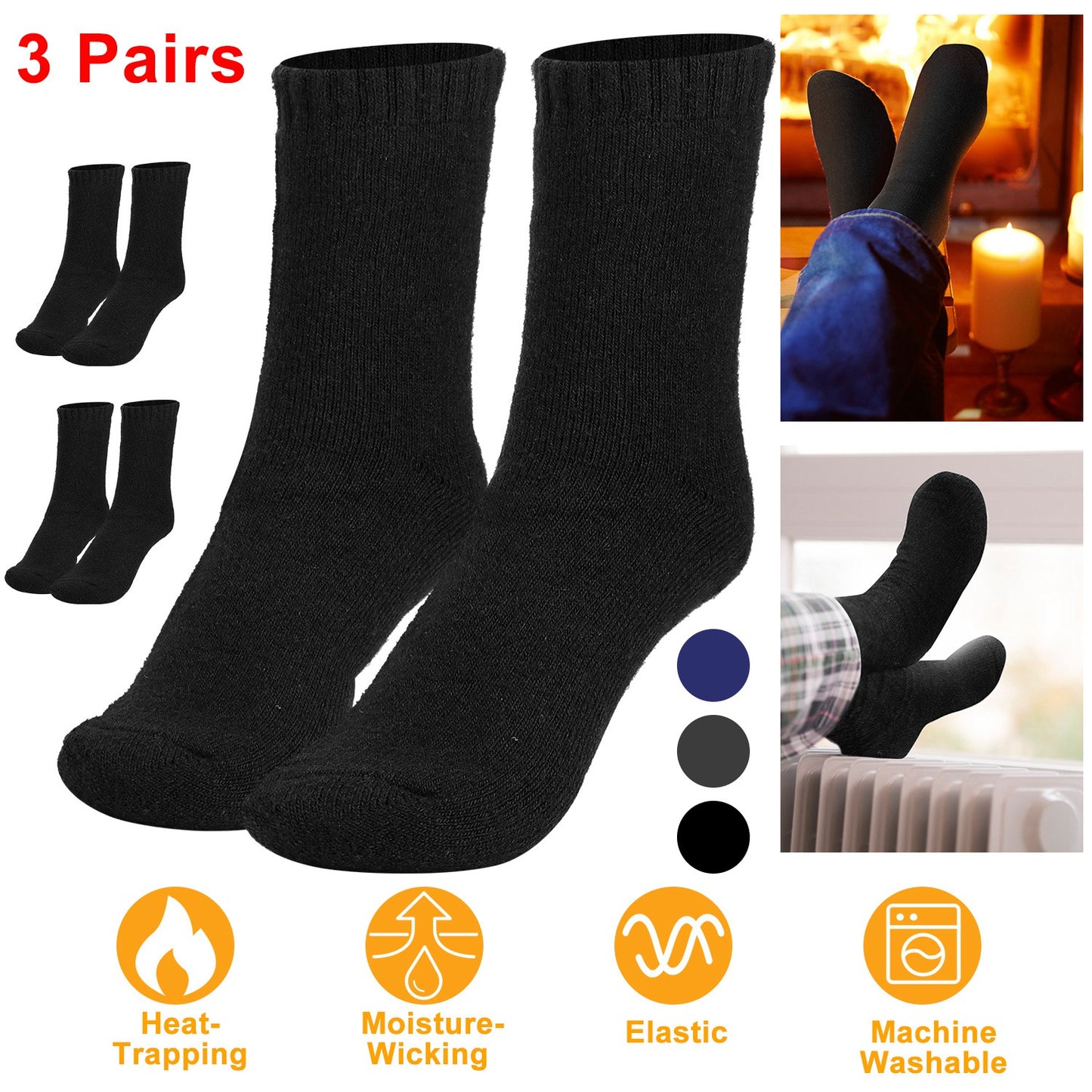 3 Pairs Men Warm Wool Socks