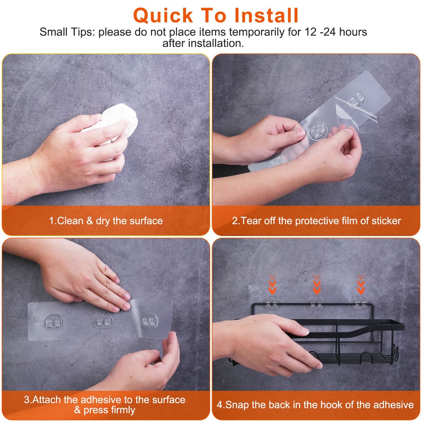Shower Caddy 5-Piece Set with 18 Hooks - Adhesive Wall Mount