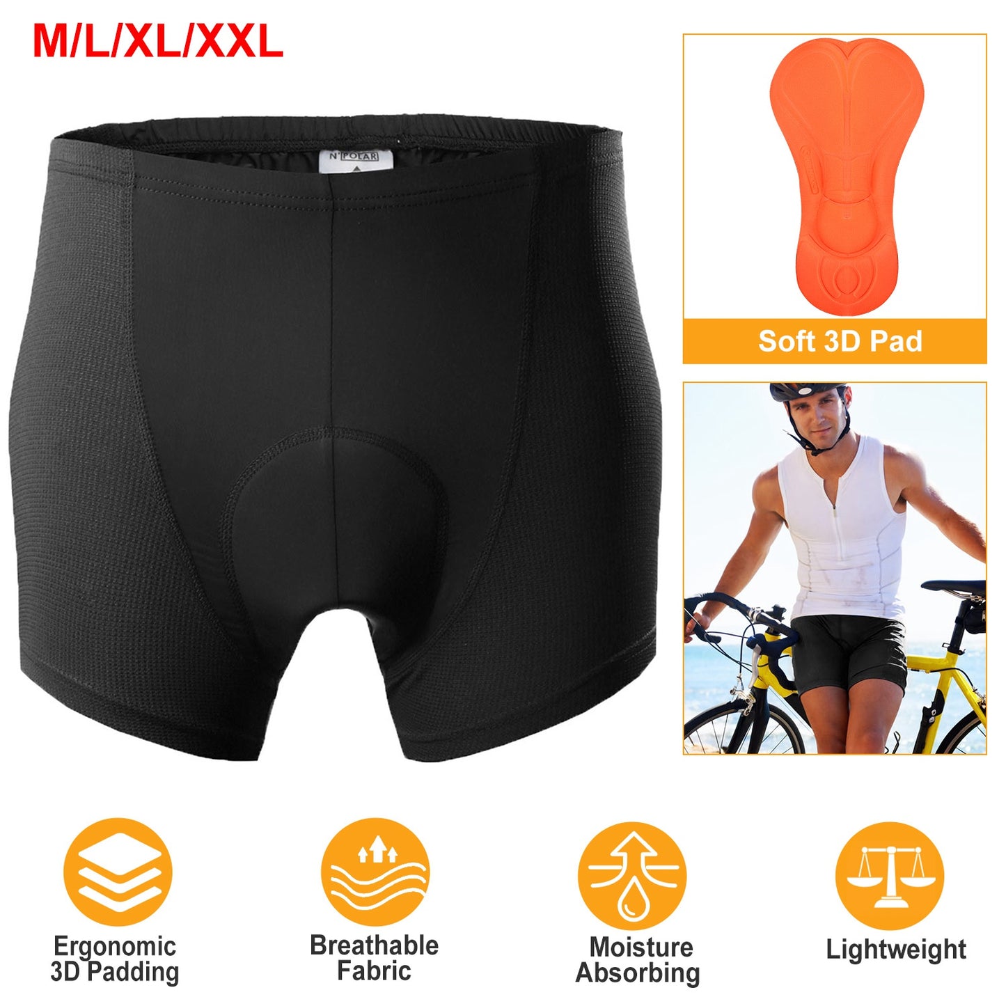 Men's 3D Padded Cycling Underwear Shorts with Moisture Wicking