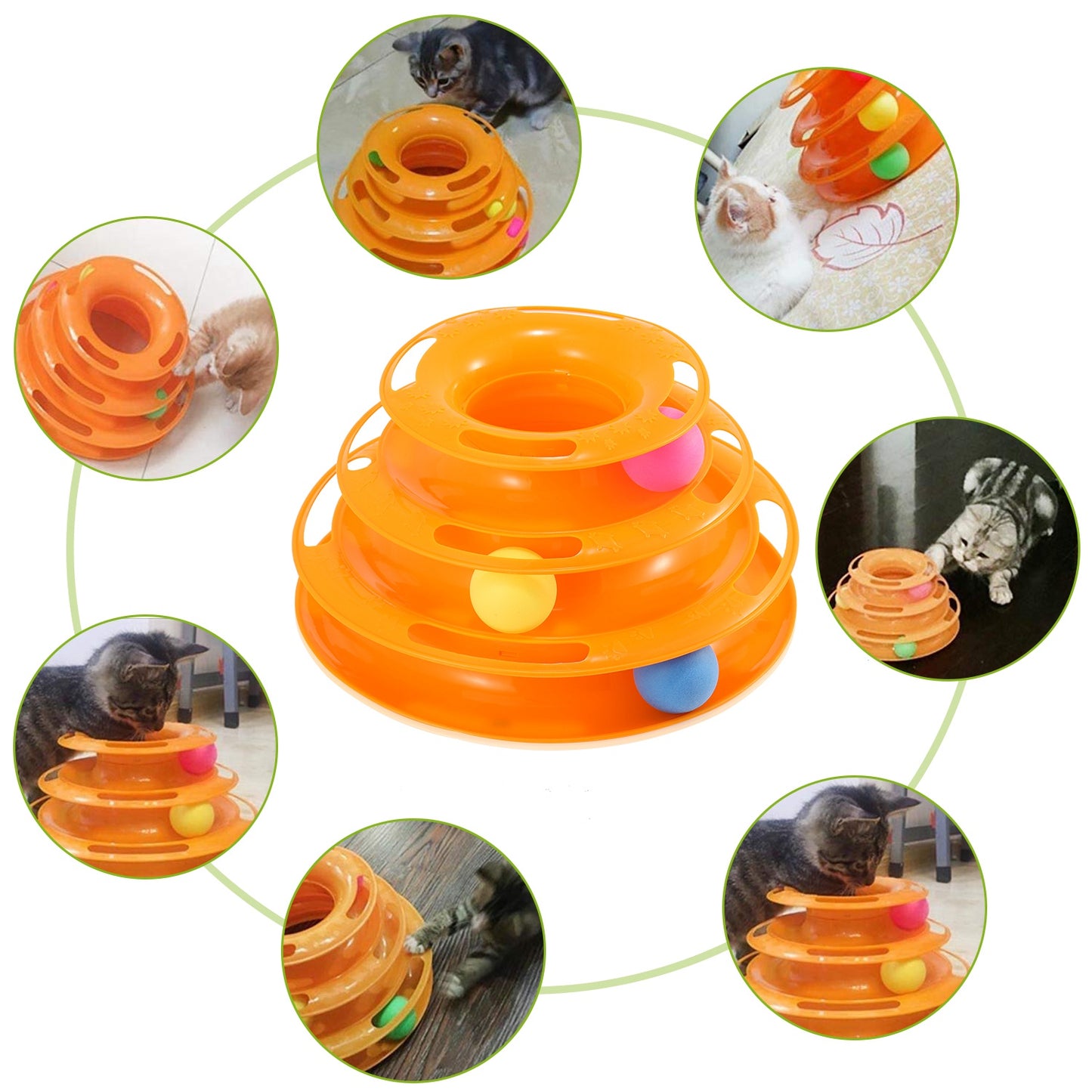 Cat Track Tower Toy 4-Layer Interactive Ball Chase Game