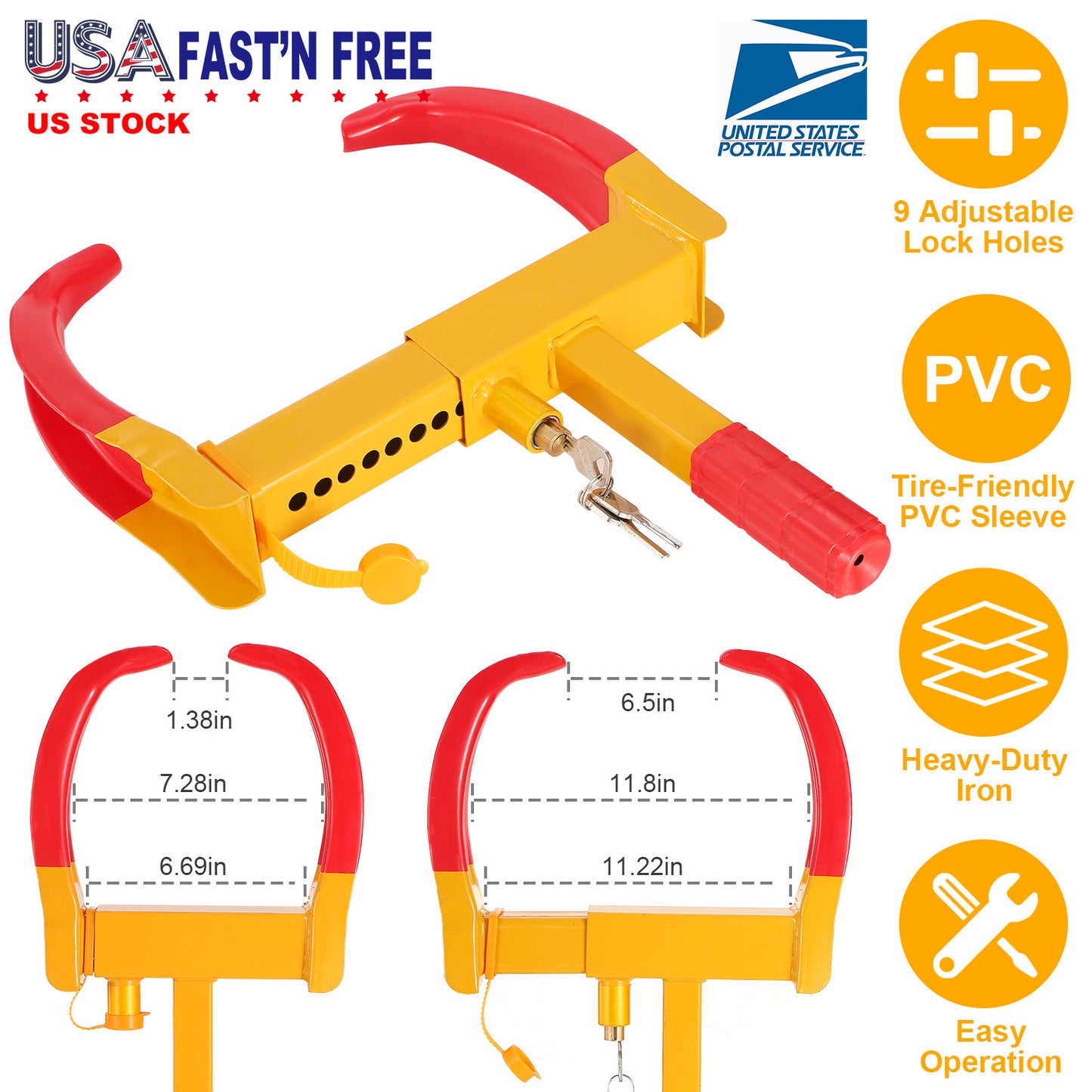 Heavy Duty Wheel Clamp Lock with 3 Keys - Adjustable Tire Lock