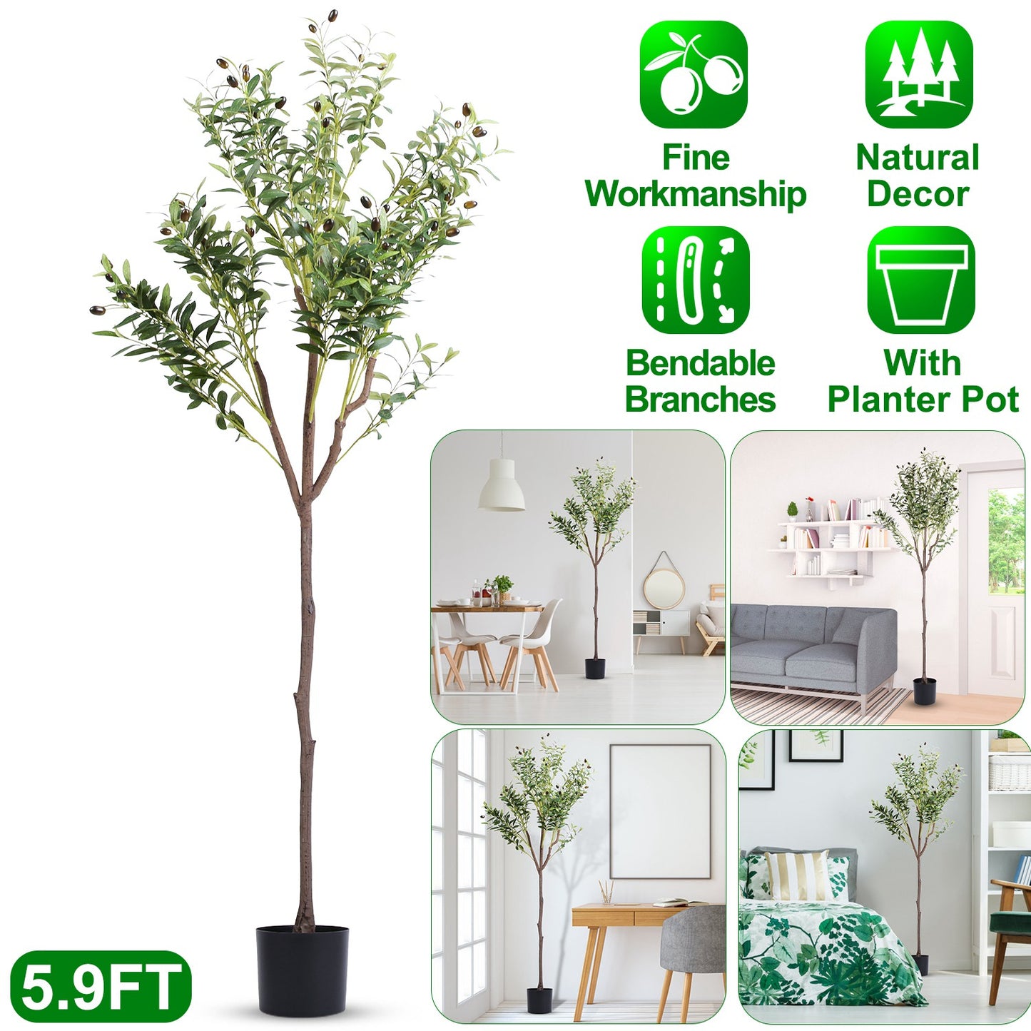 Artificial Olive Tree 5.9ft with Black Planter Pot