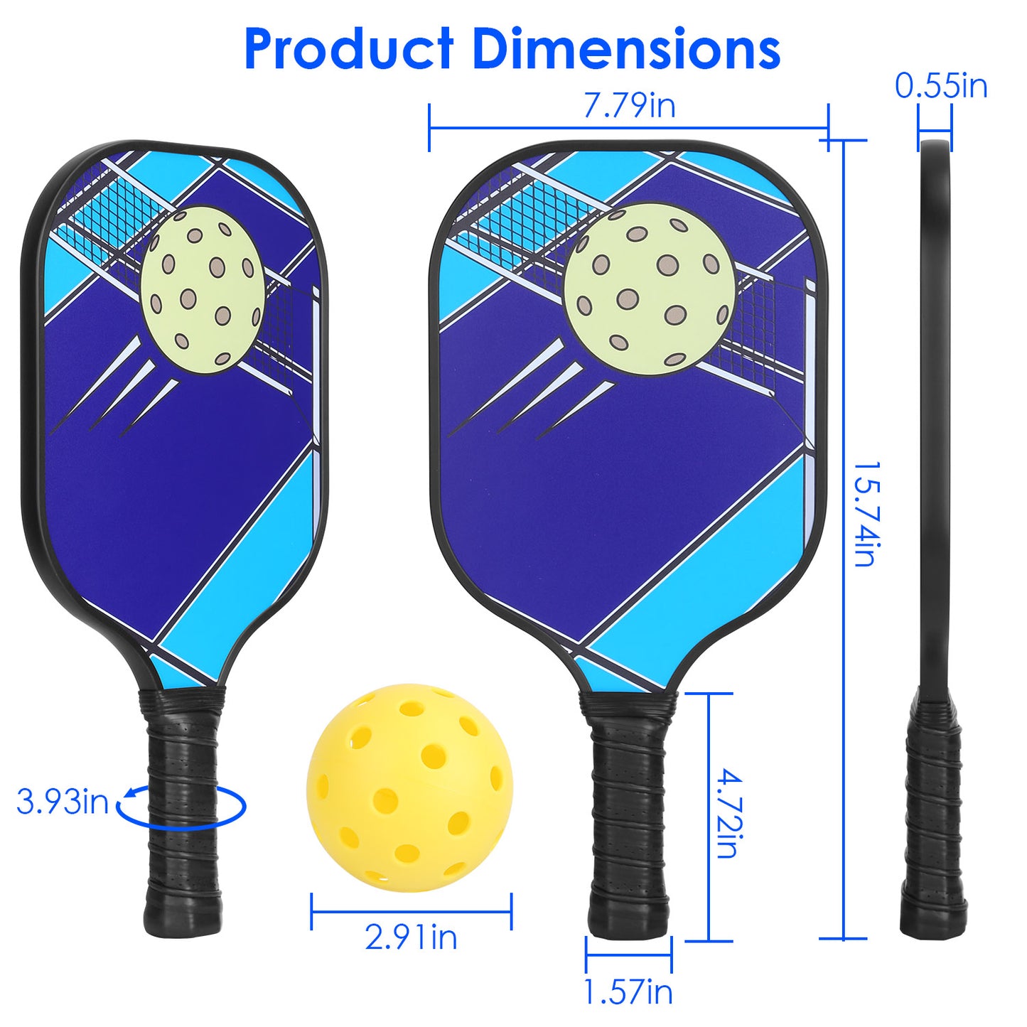 Pickleball Set with 2 Fiberglass Paddles & 4 Balls