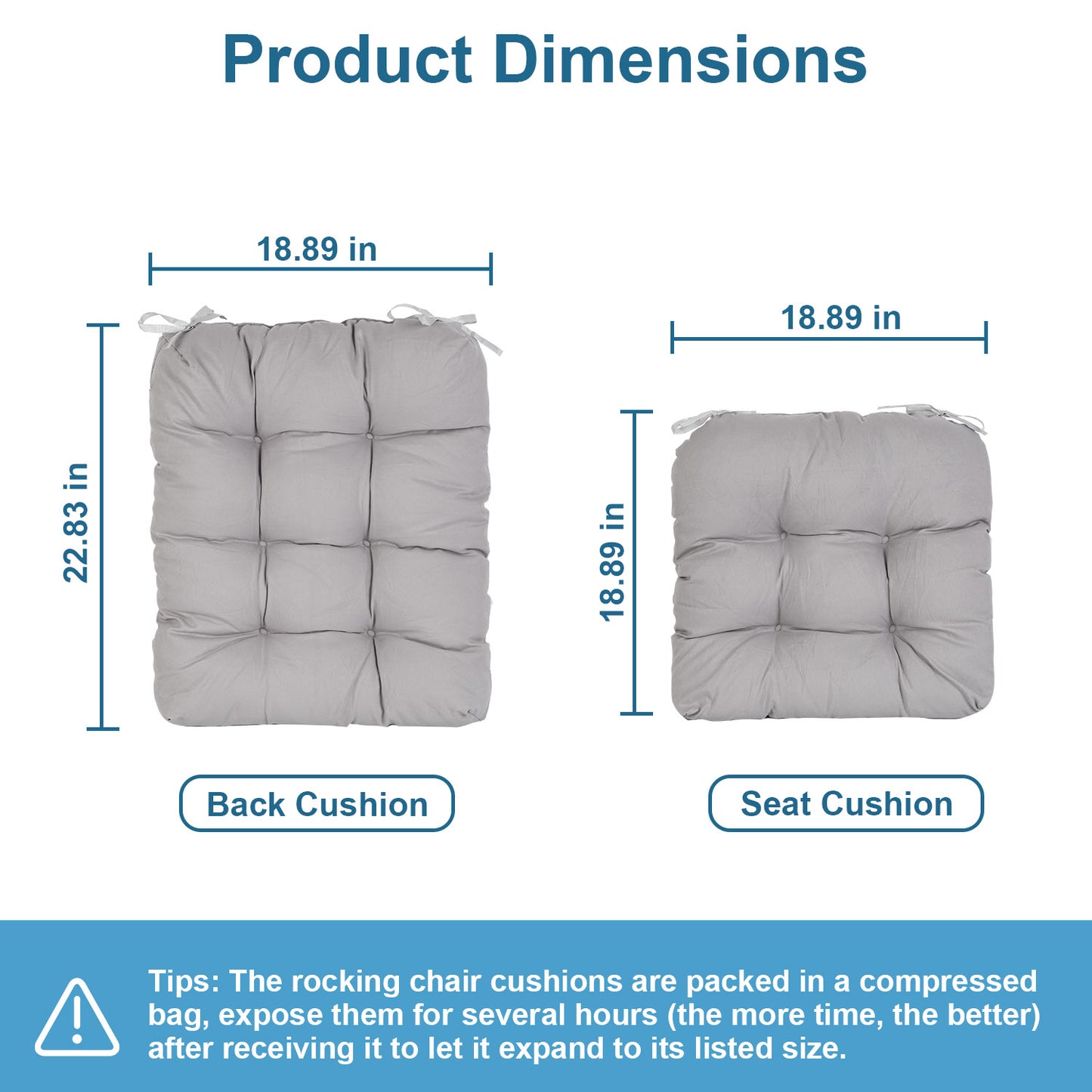 Rocking Chair Cushion Set with Non-Slip Ties - 2 Piece