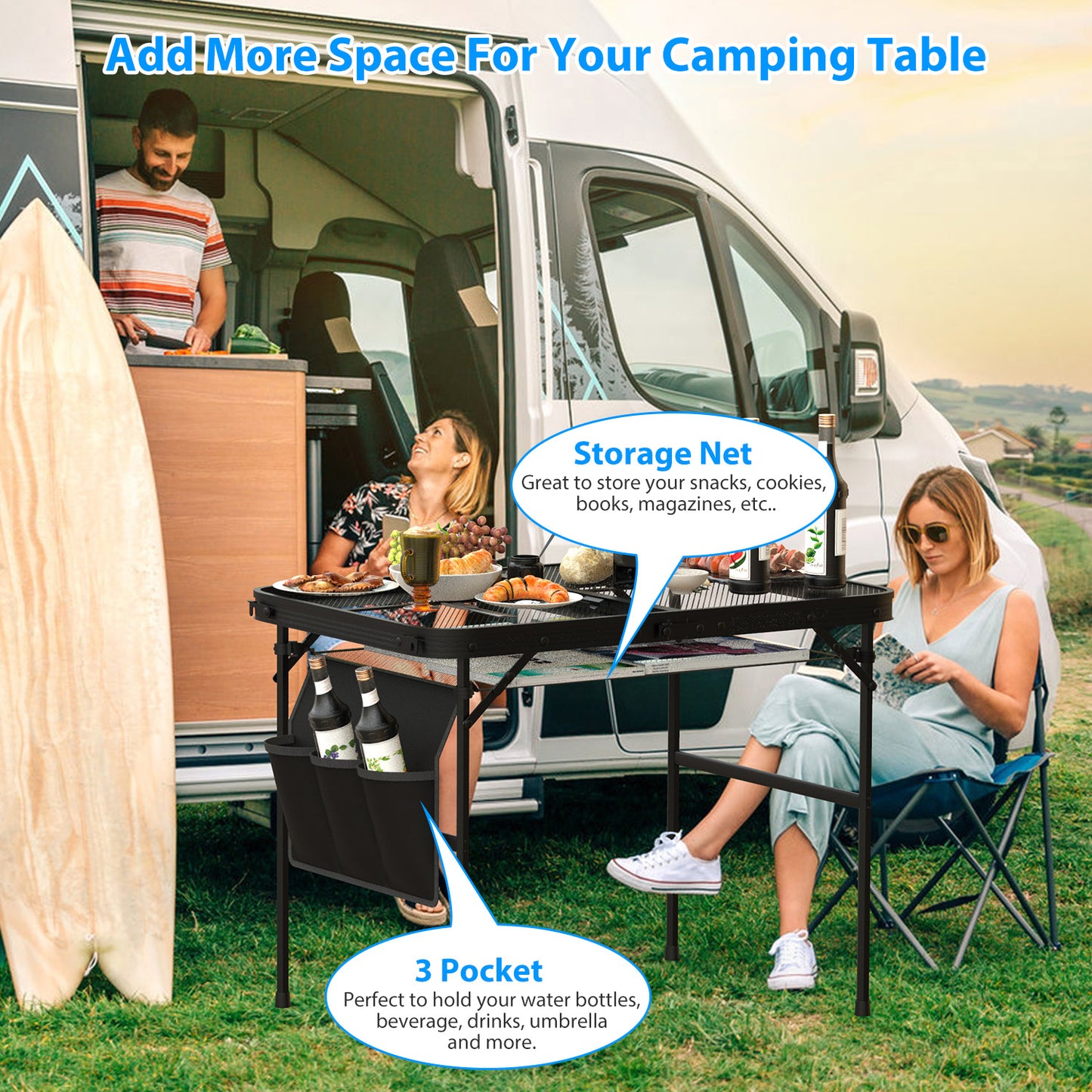 Foldable Camping Table with Adjustable Height & 88lb Capacity