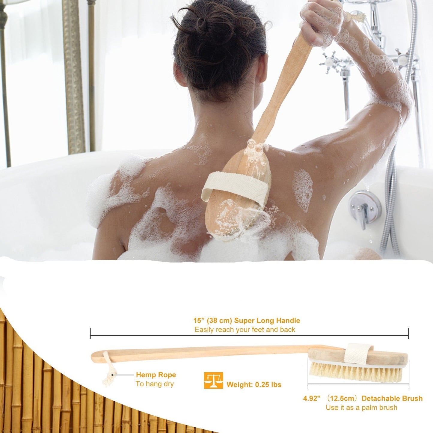 15" Bath Brush Shower Body Back Scrubber