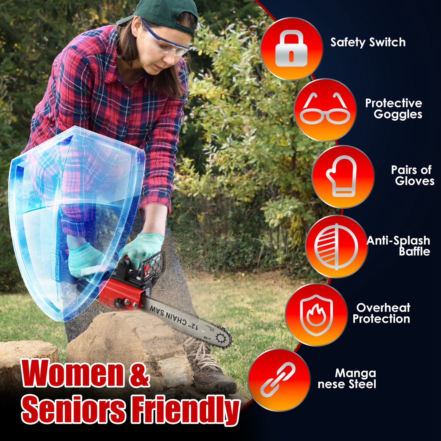 12-Inch Cordless Electric Chainsaw with 2 Batteries & Charger